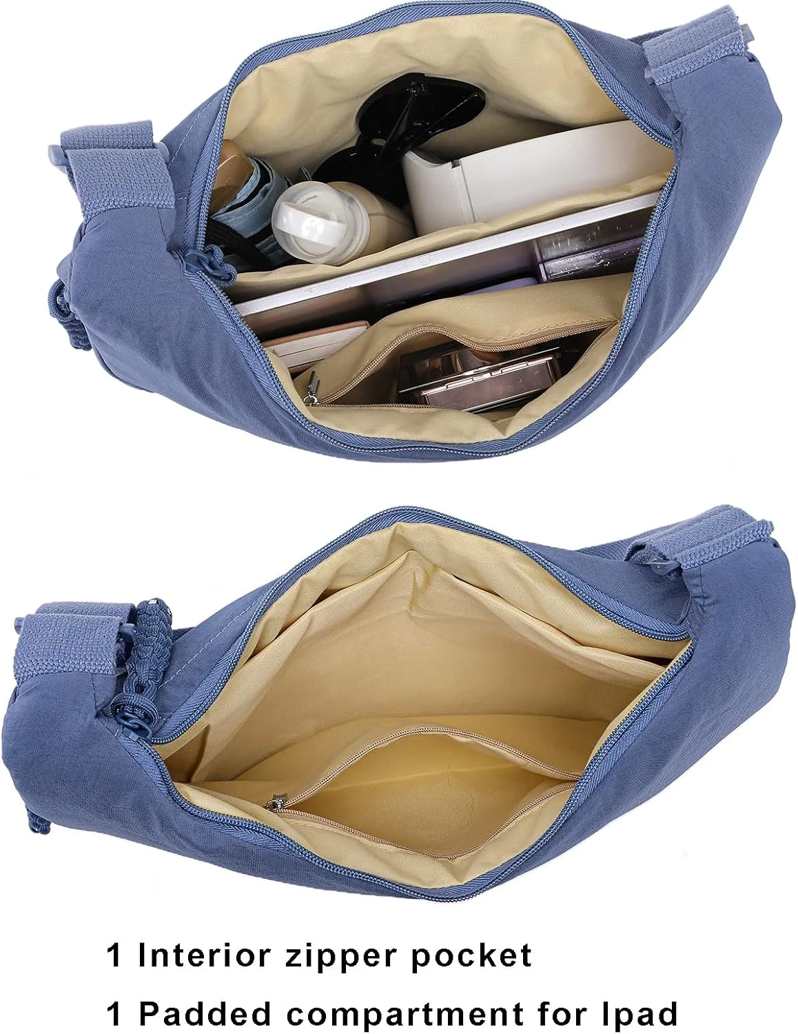 کیف دوشی هلالی زنانه، کیف دستی جادار نایلونی