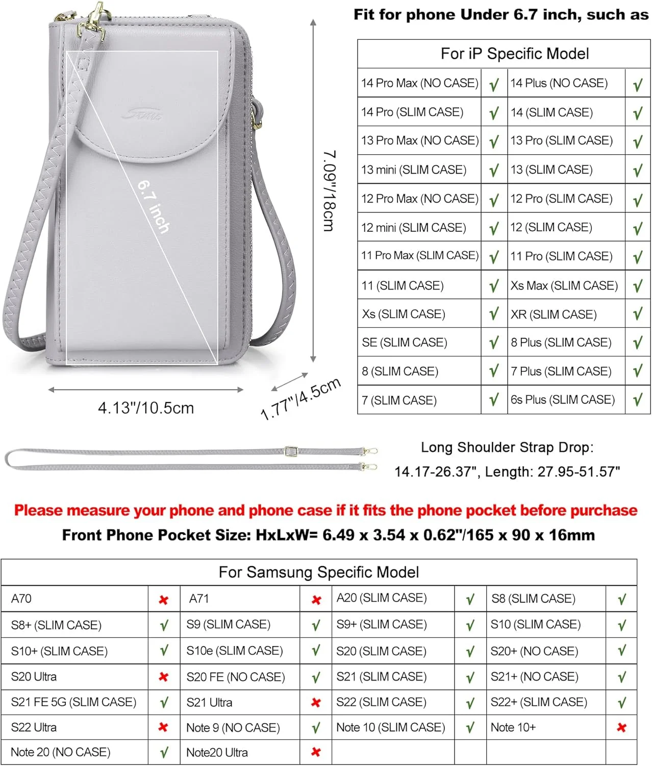 کیف دوشی چرم مصنوعی S-ZONE با محافظ RFID برای تلفن همراه و کیف پول زنانه کیف دوشی چرم مصنوعی S-ZONE با محافظ RFID برای تلفن همراه و کیف پول زنانه