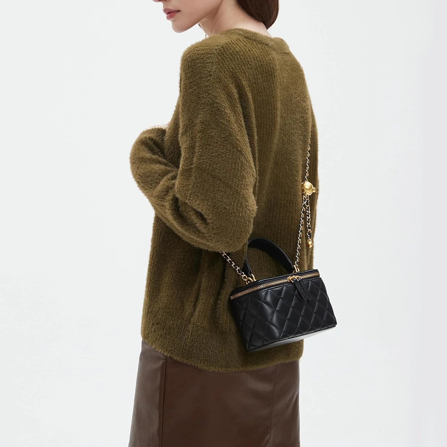 کیف دوشی جعبه ای کوچک دوریس اند جکی زنانه، کیف دستی چرمی کوچک با دسته بالایی و بند زنجیری فلزی