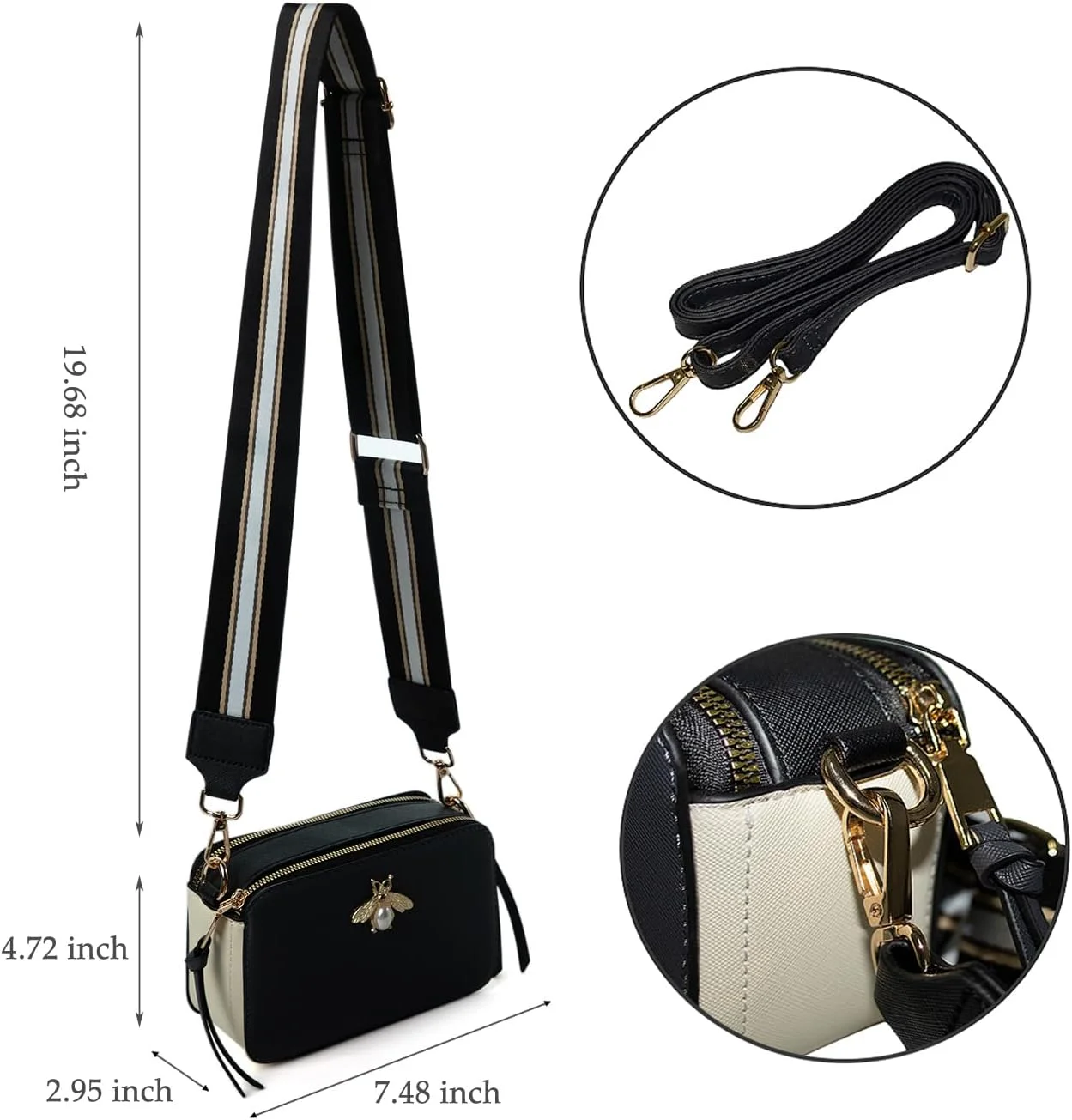 کیف دوشی زنانه طرح زنبور عسلی، کیف کوچک و شیک با بند پهن چرمی