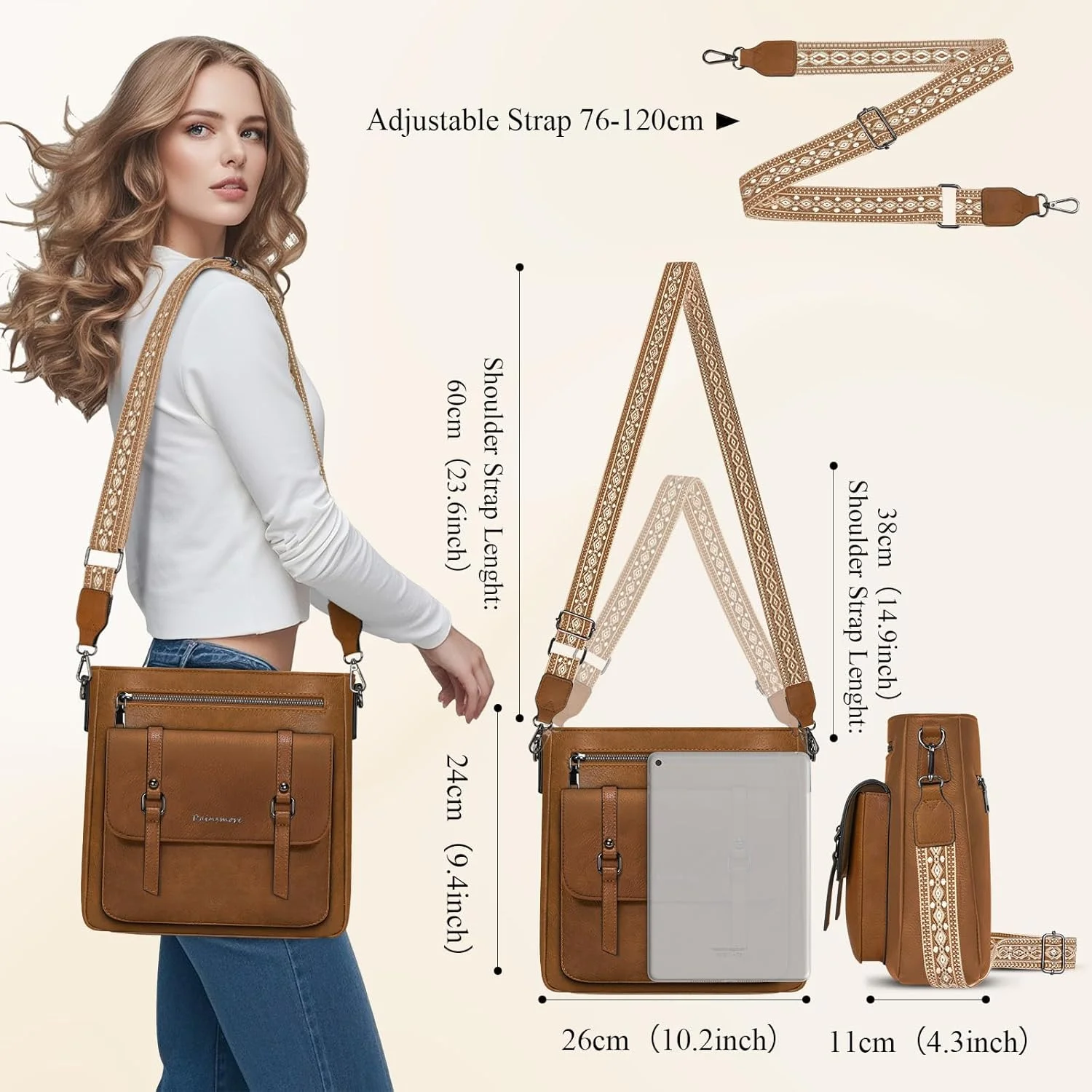 کیف دوشی زنانه RAINSMORE، کیف دستی چرمی ضد آب، کیف شانه ای زنانه، کیف مسافرتی