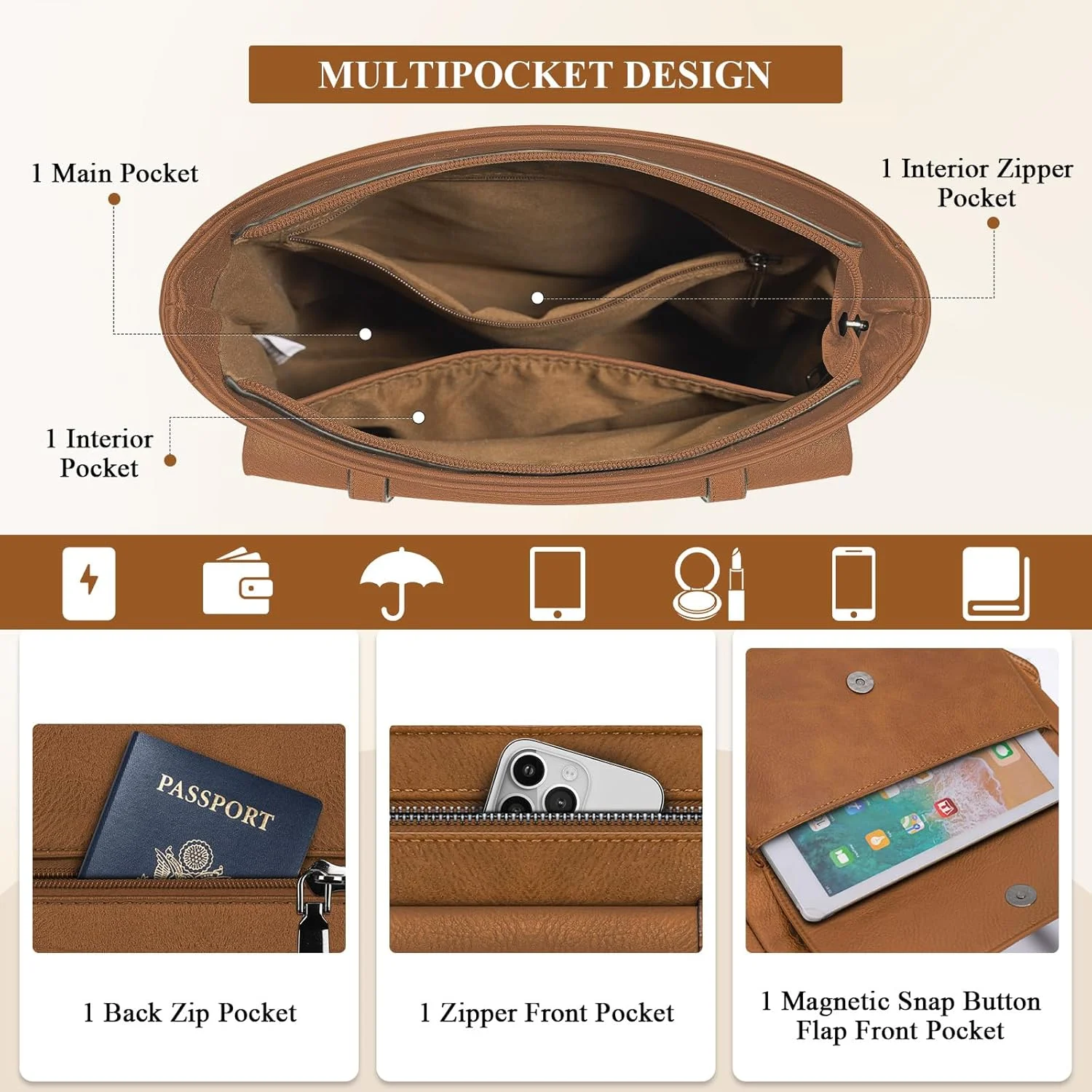 کیف دوشی زنانه RAINSMORE، کیف دستی چرمی ضد آب، کیف شانه ای زنانه، کیف مسافرتی