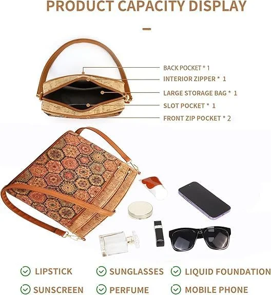 کیف دوشی زنانه با آستر PU و جنس طبیعی - کیف دستی سبک و بادوام با جیب های متعدد، مناسب استفاده روزانه (26x11x19 سانتی متر)