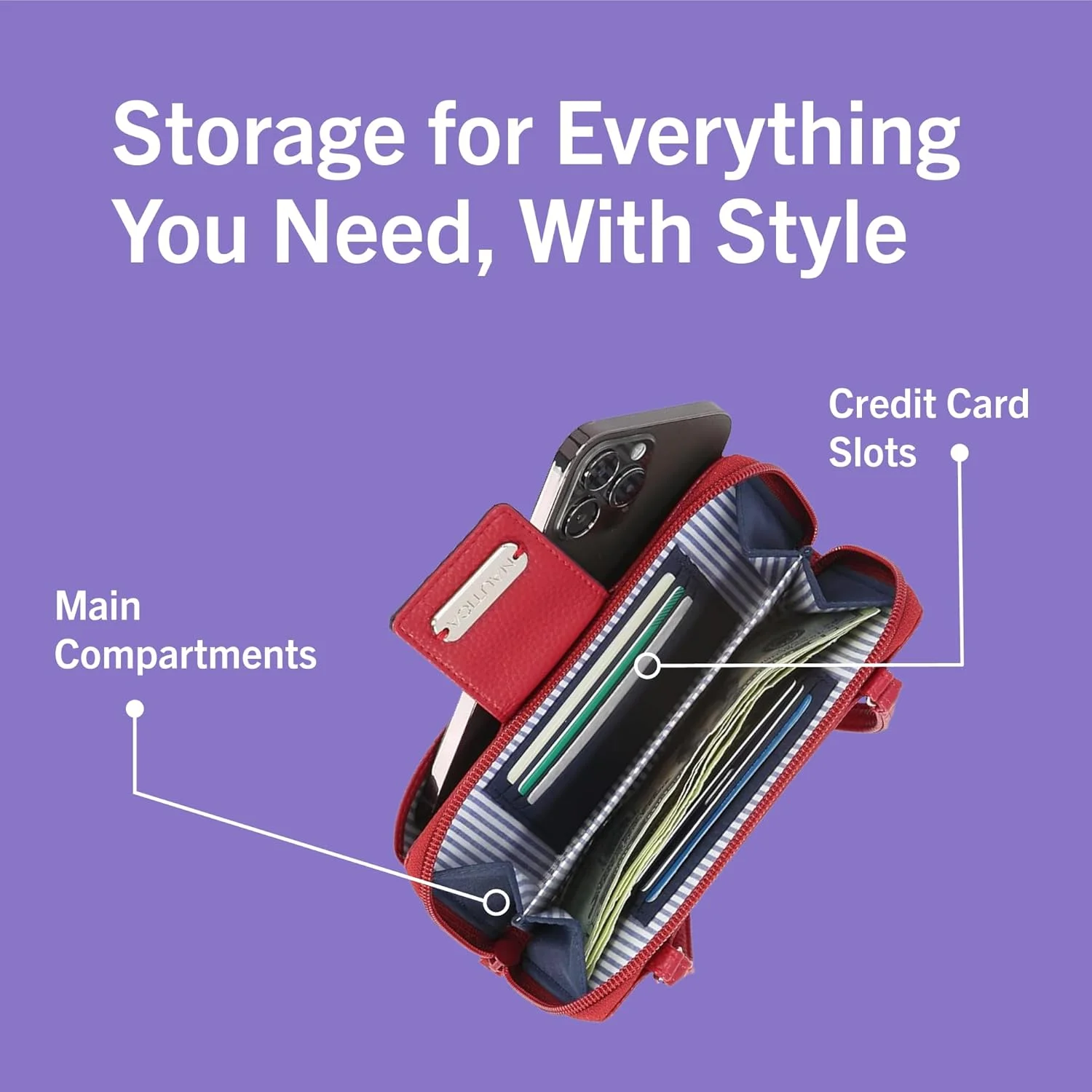 کیف رودوشی زنانه ناتیکا هاربر با قابلیت محافظت از RFID و کیف پول کلاچ زیپ‌دار