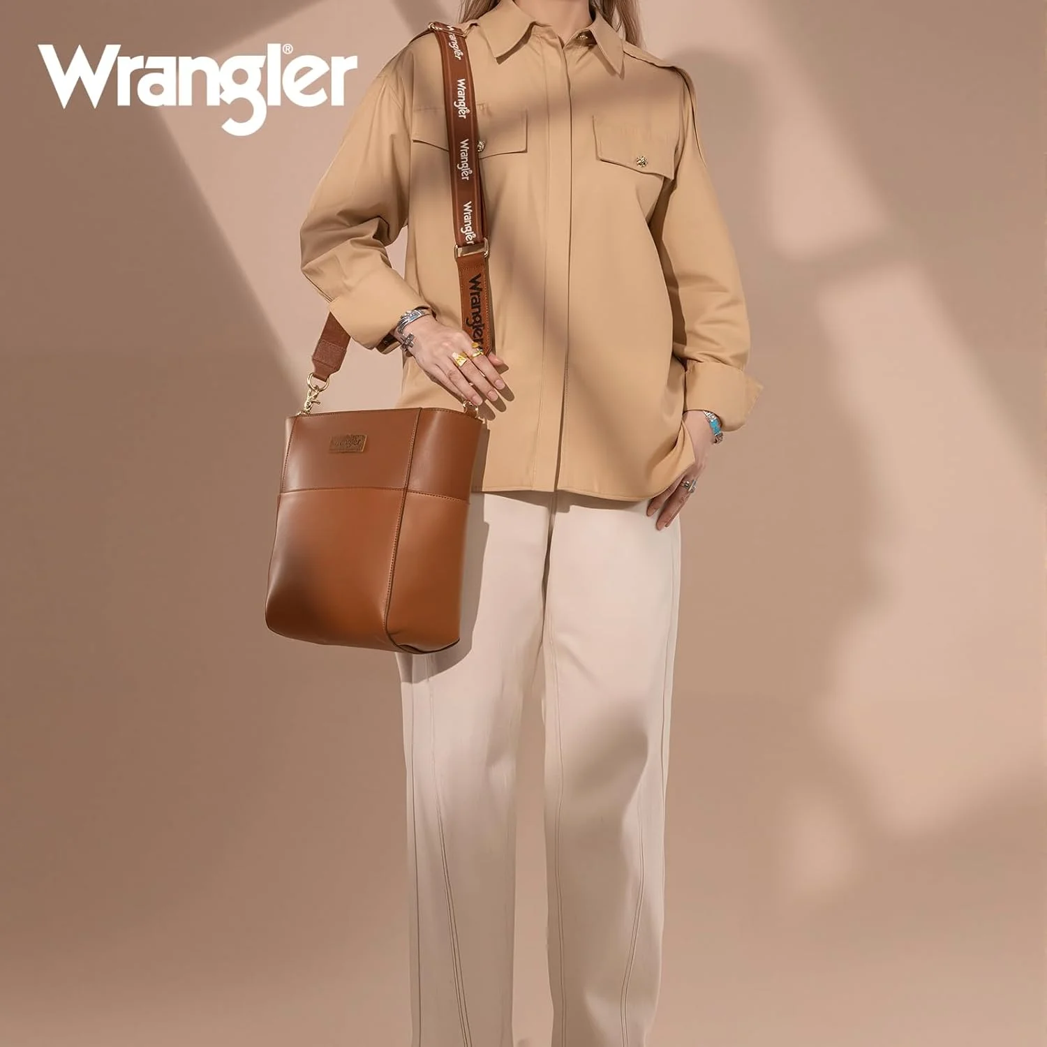 کیف دستی سطلی رانگلر زنانه، کیف دوشی کراس بادی با محفظه داخلی