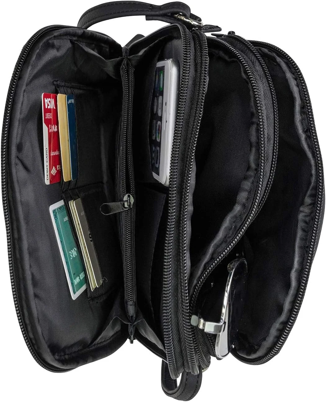 کیف دوشی کوچک زیپ‌دار چند محفظه‌ای