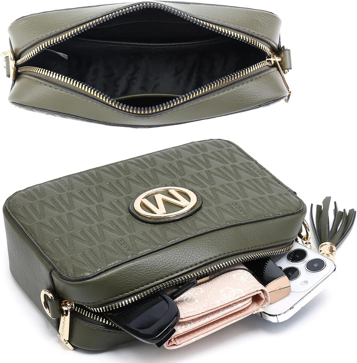 کیف دوشی شیک و سبک وزن MKP برای زنان، کیف مسنجر شانه ای با آویز منگوله و جیب زیپ دار