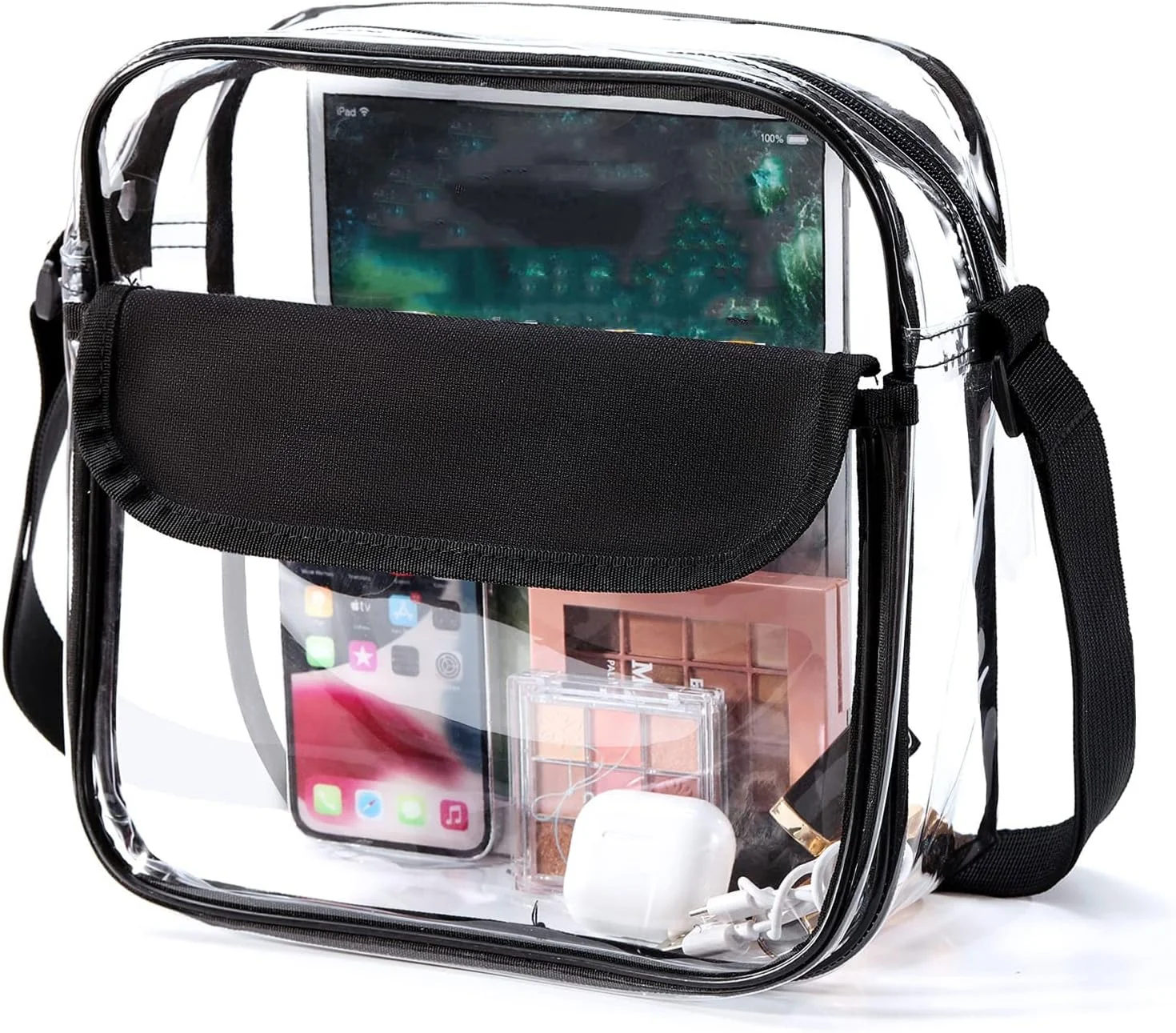 کیف دوشی شفاف MAKINGTEC، کیف دستی شفاف با بند قابل تنظیم، کیف شانه ای پیام رسان PVC ضد آب شفاف برای کار، ورزش، کنسرت، شفاف برای زنان