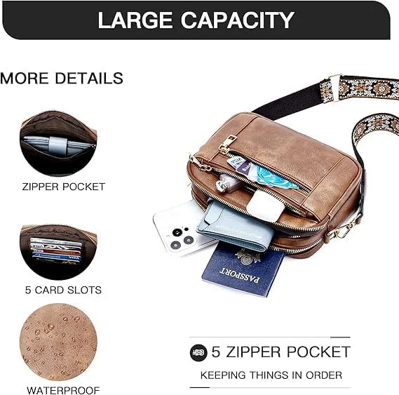 کیف دوشی چرم مصنوعی زنانه MAKINGTEC - بند قابل تنظیم، کیف دستی کوچک طرح دار، کیف شانه ای سبک وزن متوسط با بند پهن