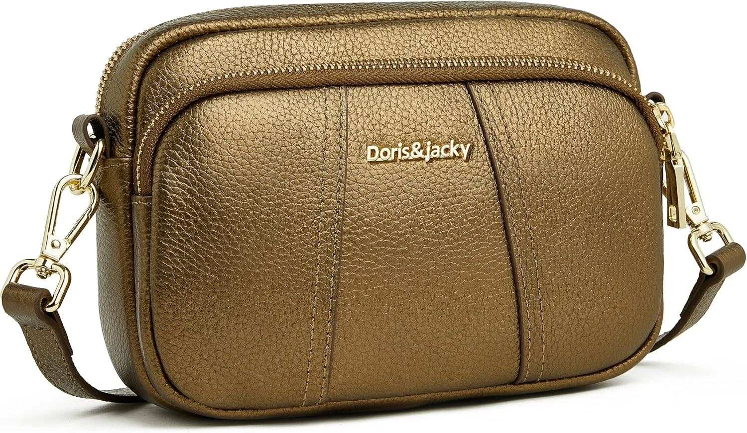 کیف دوشی چرمی زنانه DORIS&JACKY، کوچک و نرم با سه زیپ و بند قابل تنظیم