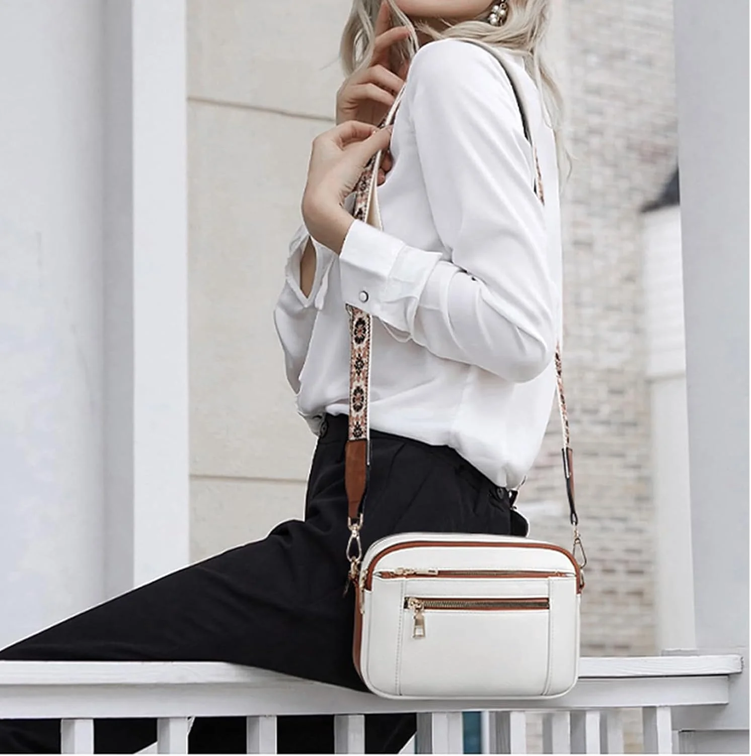 کیف دوشی چرم مصنوعی زنانه MAKINGTEC - بند قابل تنظیم، کیف دستی کوچک طرح دار، کیف شانه ای سبک وزن متوسط با بند پهن