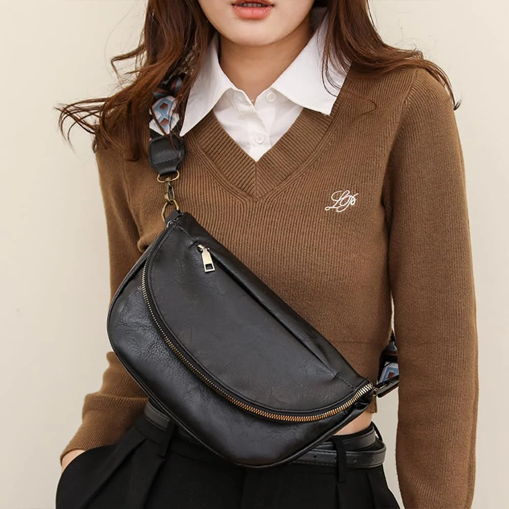 کیف دوشی زنانه چرمی، کیف سینه ای با بند قابل تنظیم بوهو، کیف کمری و دستی غیر رسمی زنانه جدید