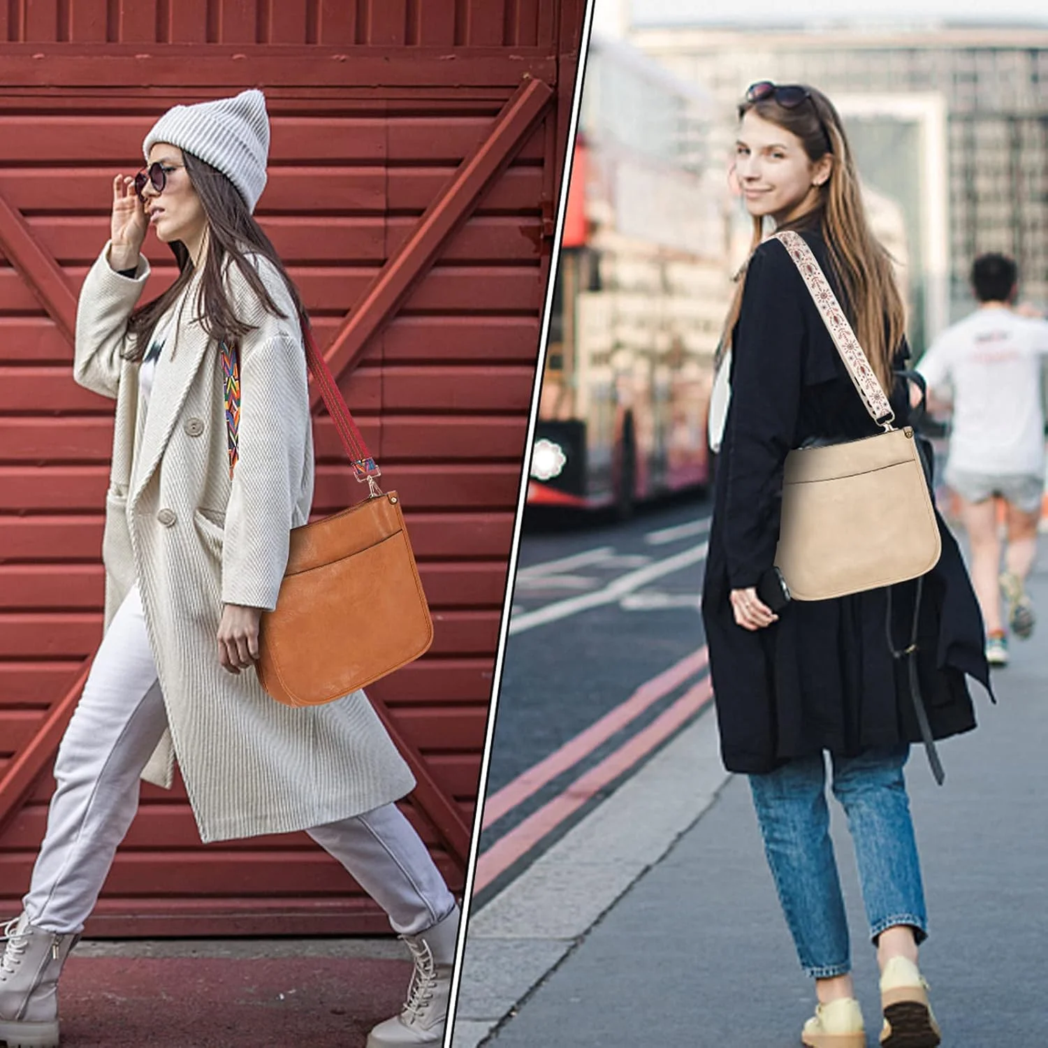 کیف رودوشی زنانه KlaOYer با 2 بند قابل تنظیم، کیف دستی گیاهی با بند گیتاری و کیف شانه ای نرم برای زنان