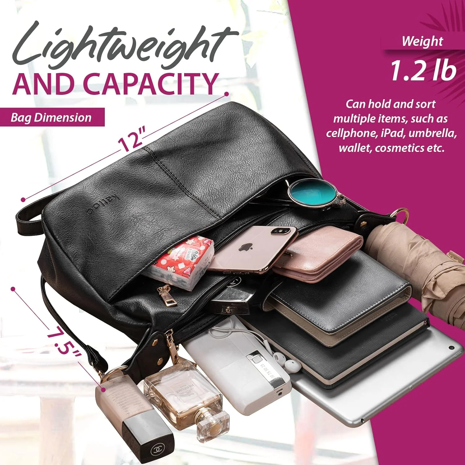 کیف بزرگ زنانه دوشی Katloo، کیف دستی چرمی کراس بادی، کیف دستی زنانه با دسته بالایی و بند بلند