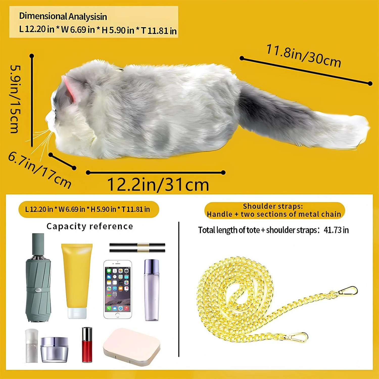 کیف دوشی گربه ای پولیشی حجیم و واقعی HUIJUFU برای خانم ها