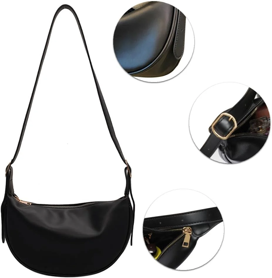 کیف دوشی هلالی زنانه، کیف دوشی نرم چرم مصنوعی، کیف ترندی دامپلینگ، کیف شانه ای نیمه ماه زنانه - مشکی