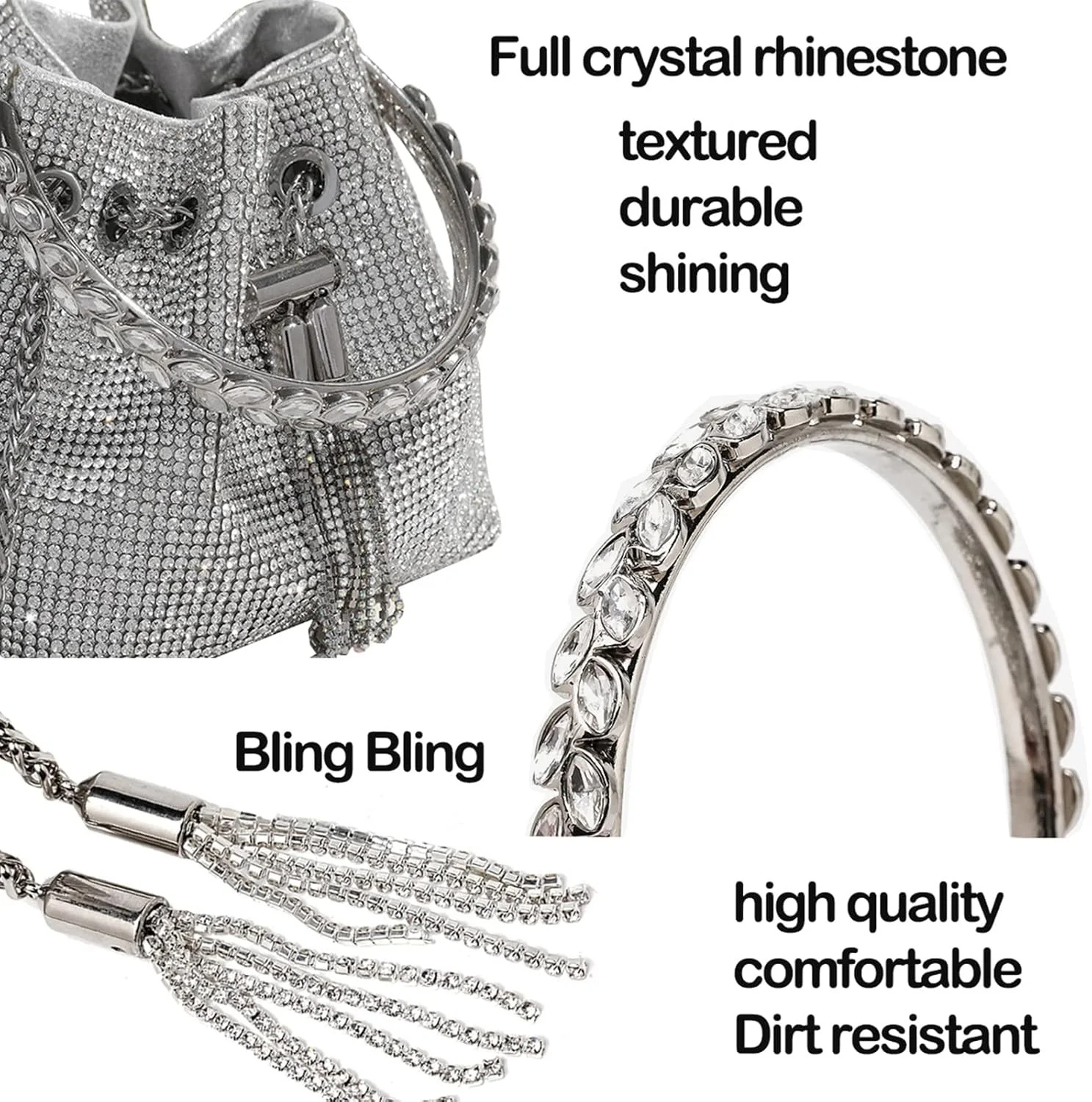 کیف دوشی زنانه KASTWAVE، کیف کراس بادی زنانه نگین دار، کیف دستی مجلسی کریستالی، کیف شب نقره ای برای زنان دختران عروسی مهمانی جشن باشگاه درخشان