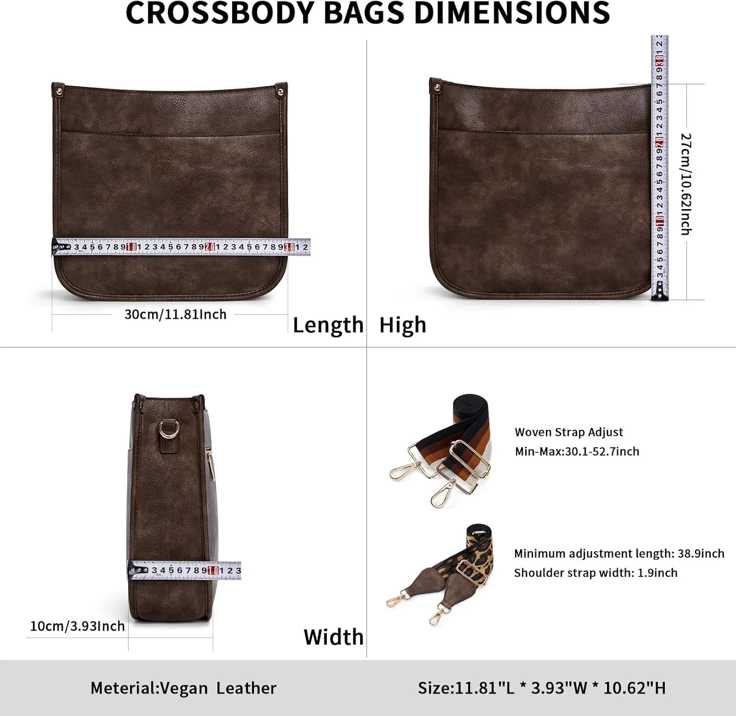 کیف‌های دوشی HKCLUF زنانه، کیف‌های دستی هوبو چرم مصنوعی شیک با 2 عدد بند گیتاری قابل تنظیم