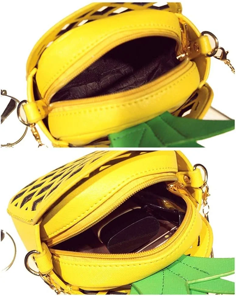 کیف آناناسی زنانه Excefore، کیف دوشی زرد رنگ تابستانی دخترانه، کیف دستی چرمی PU برای تزئینات مهمانی استوایی و هاوایی