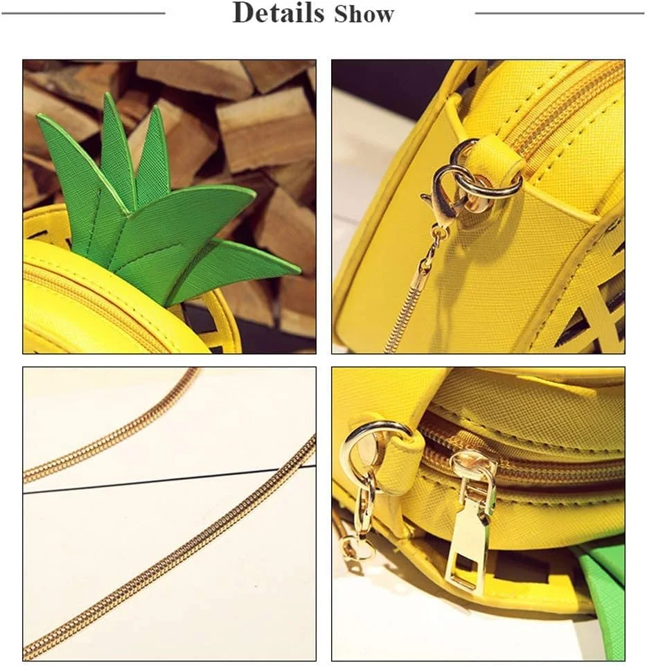 کیف آناناسی زنانه Excefore، کیف دوشی زرد رنگ تابستانی دخترانه، کیف دستی چرمی PU برای تزئینات مهمانی استوایی و هاوایی
