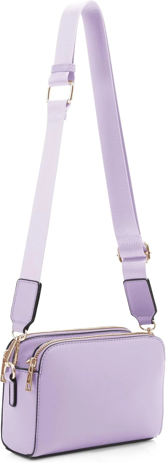 کیف دوشی زنانه EVVE، کیف کوچک دوربین سه زیپه با بند پهن گیتاری