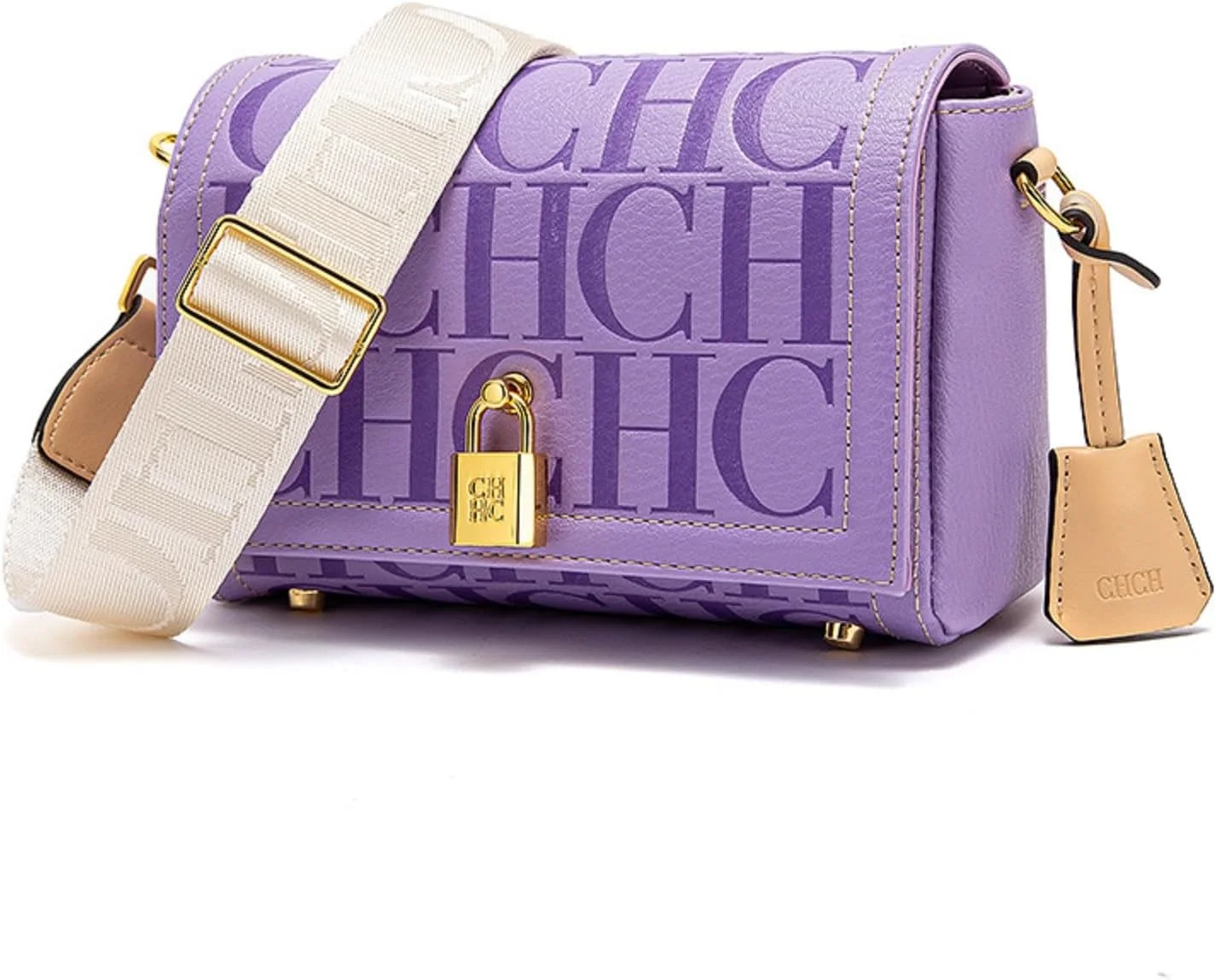 کیف دوشی زنانه CHCH با طرح برجسته حروف، کیف شانه ای زنانه چرم مصنوعی با بند شانه پهن قابل تنظیم برای خرید، مسافرت و کار، کیف مربع کوچک
