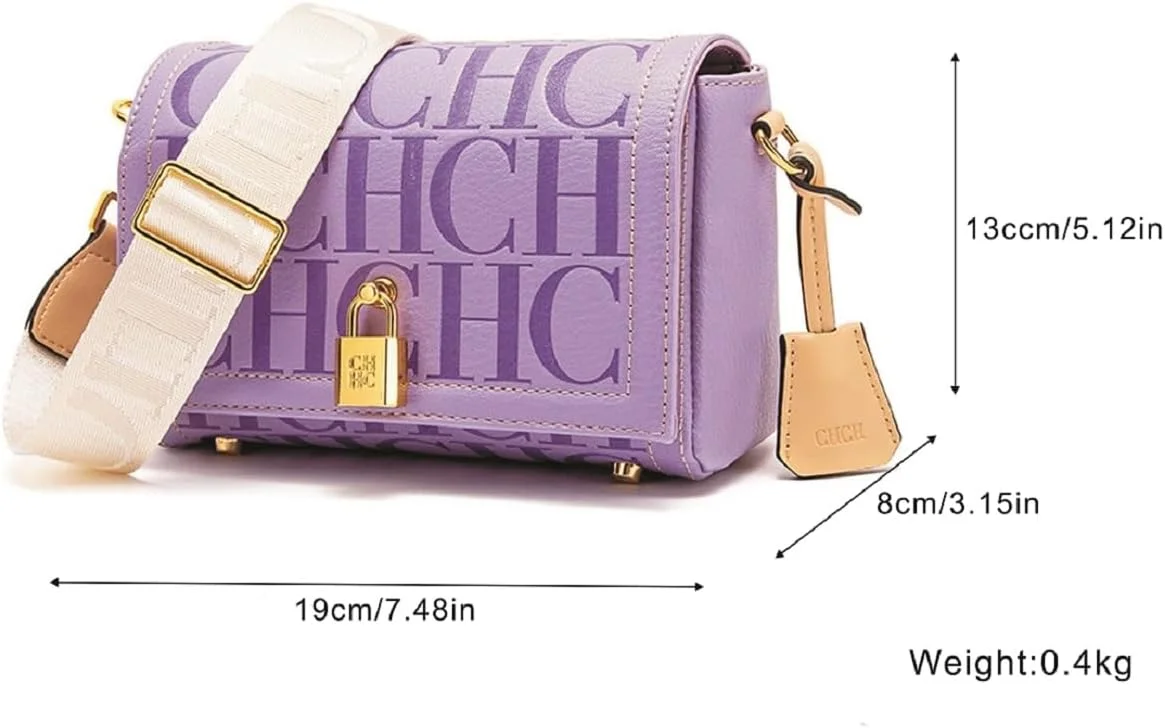 کیف دوشی زنانه CHCH با طرح برجسته حروف، کیف شانه ای زنانه چرم مصنوعی با بند شانه پهن قابل تنظیم برای خرید، مسافرت و کار، کیف مربع کوچک