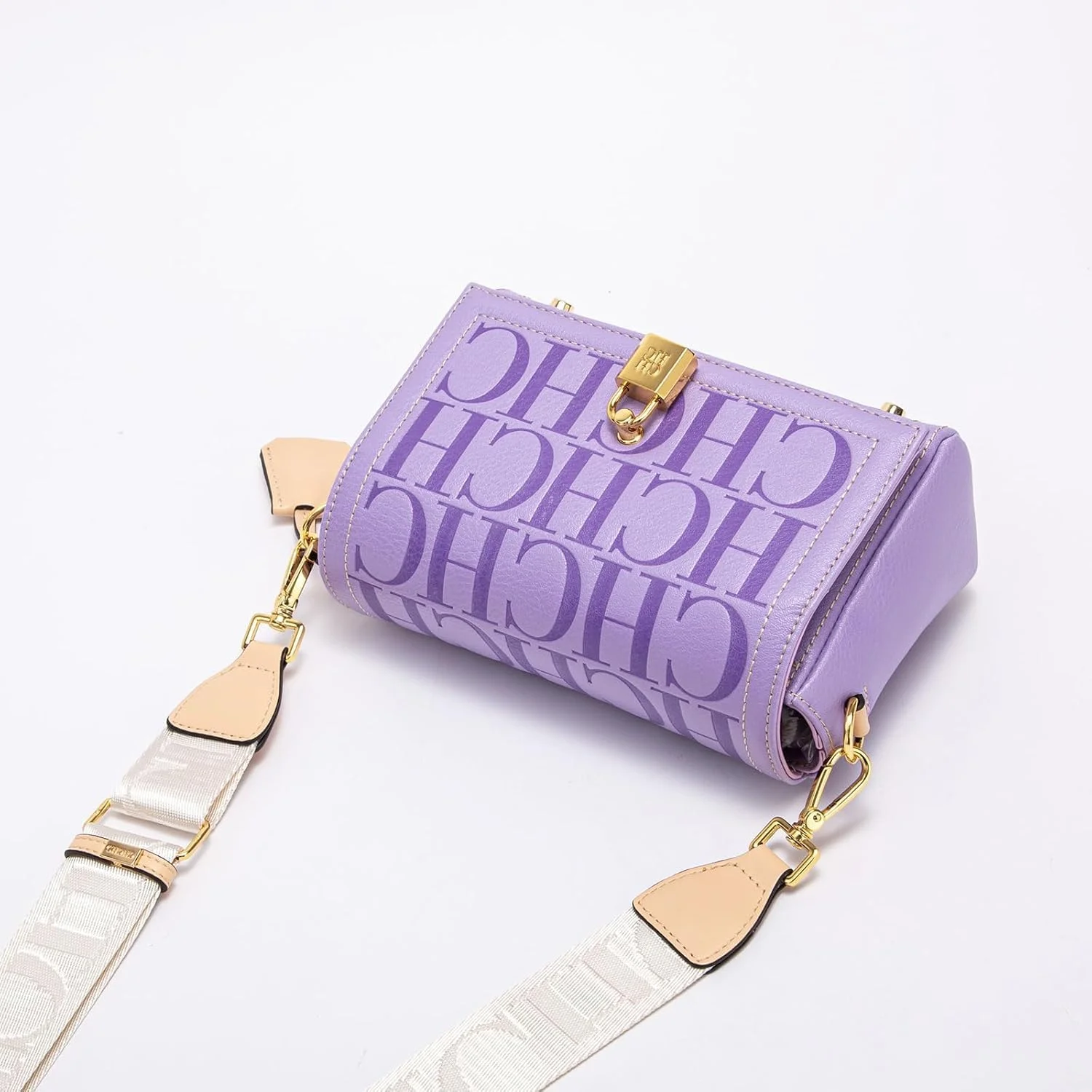 کیف دوشی زنانه CHCH با طرح برجسته حروف، کیف شانه ای زنانه چرم مصنوعی با بند شانه پهن قابل تنظیم برای خرید، مسافرت و کار، کیف مربع کوچک