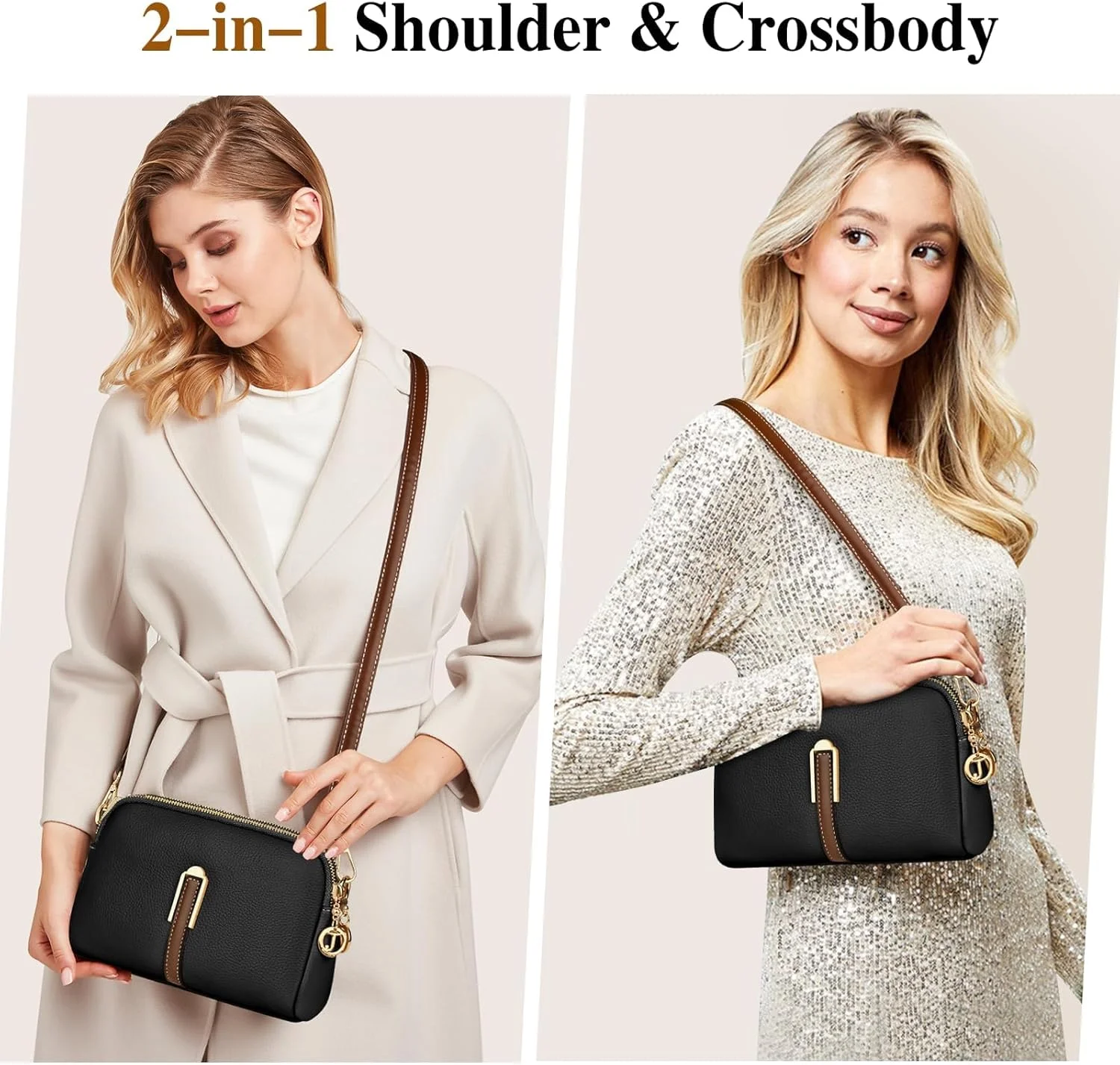 کیف دوشی زنانه، کیف دستی و کیف شانه‌ای چرمی با بند پهن قابل تنظیم