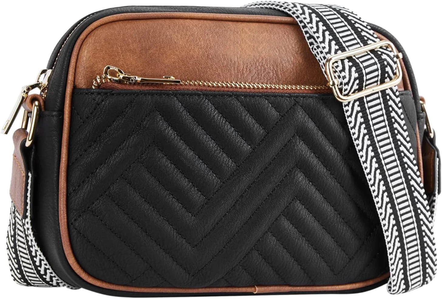 کیف دوشی زنانه، کیف شانه ای طرح دار با بند پهن قابل تنظیم، کیف کوچک دوربین دوشی زنانه، کیف دستی سفید مد روز با محفظه های متعدد برای خرید، کار و مسافرت