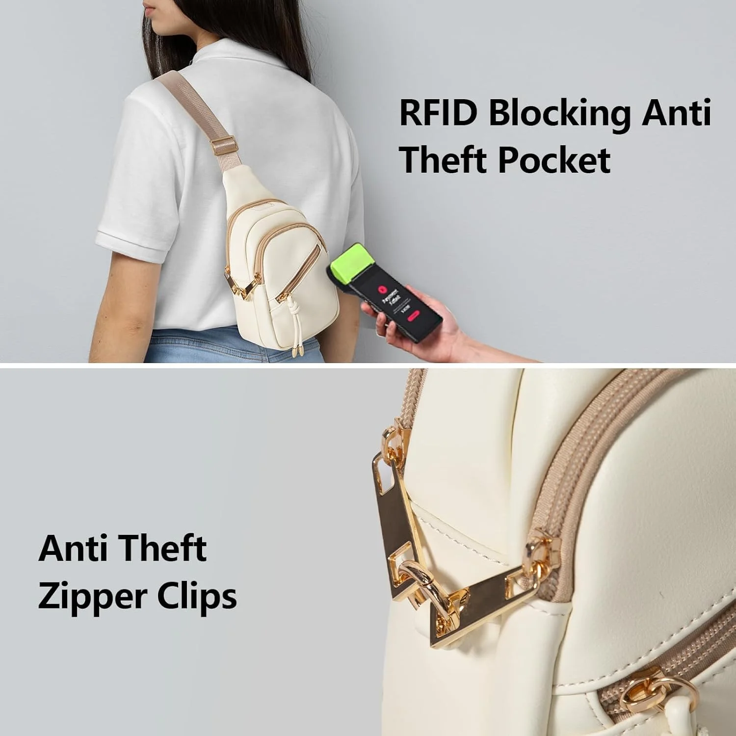 کیف دوشی کوچک زنانه، کیف های یک طرفه با جیب RFID، کیف دوشی PU، کیف های سینه ای شانه ای با گیره های زیپ ضد سرقت بند قابل تنظیم کیف های کراس بادی برای خرید و مسافرت بانوان