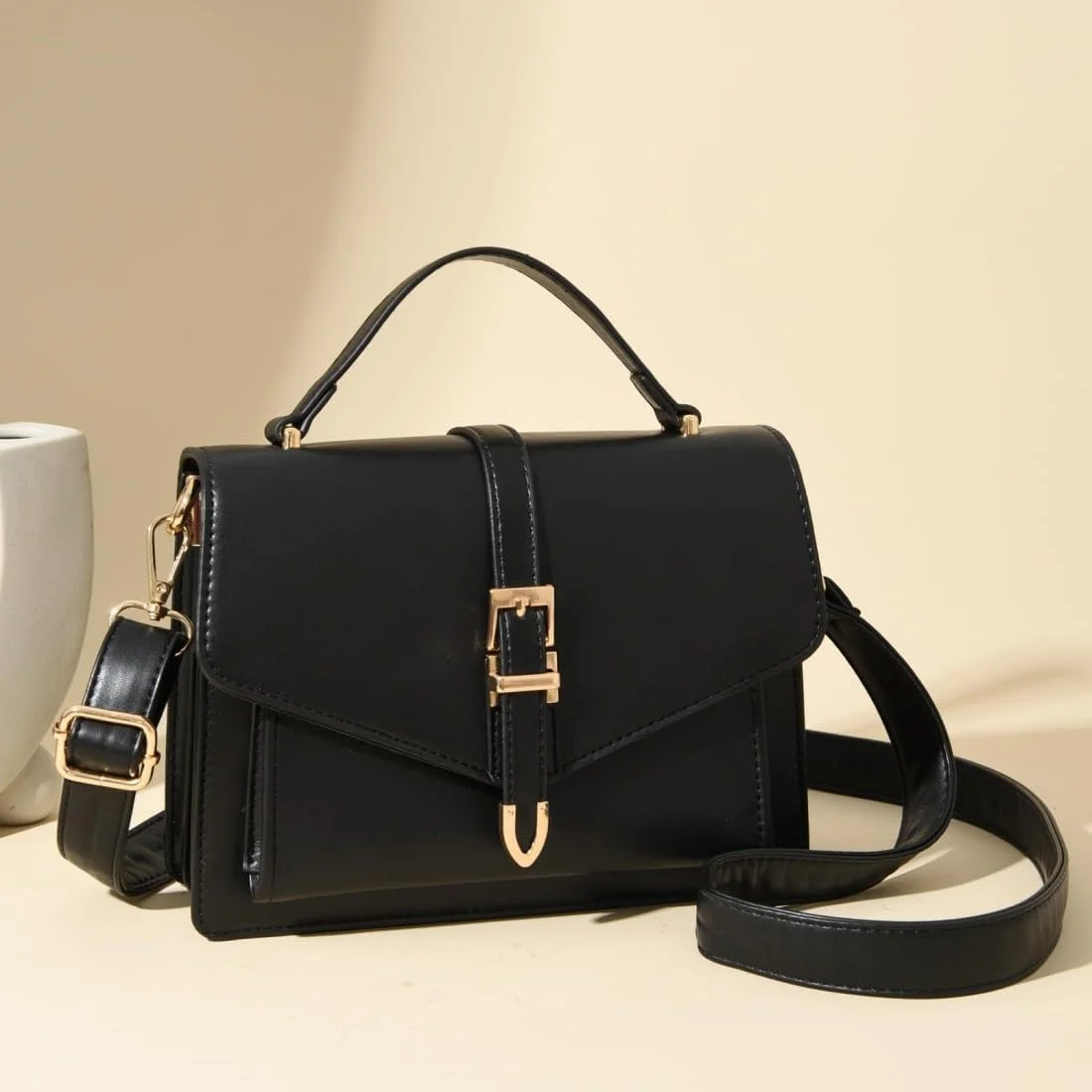 کیف دوشی زنانه، کیف دوشی کوچک، کیف شانه ای چرم مصنوعی ضد آب، کیف شانه ای، حمل آسان، بند قابل تنظیم، شیک، برای هدیه تعطیلات، هدیه برای دختران، سفرهای تفریحی - مشکی