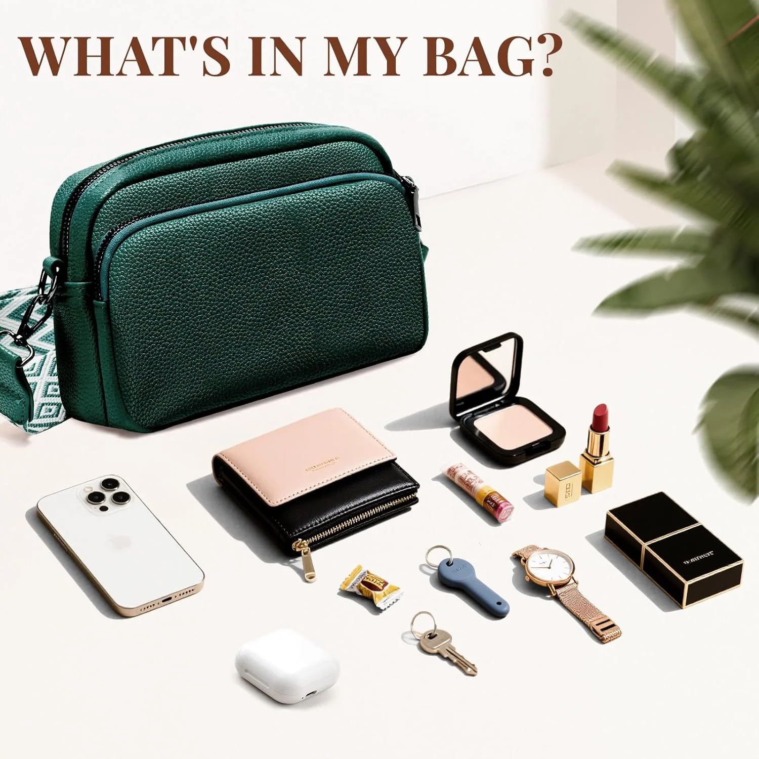 کیف دوشی زنانه، کیف شانه ای قابل تنظیم، کیف دستی کوچک و سبک ایده آل برای عبا با بند طرح دار، چرم مصنوعی، دارای دو محفظه