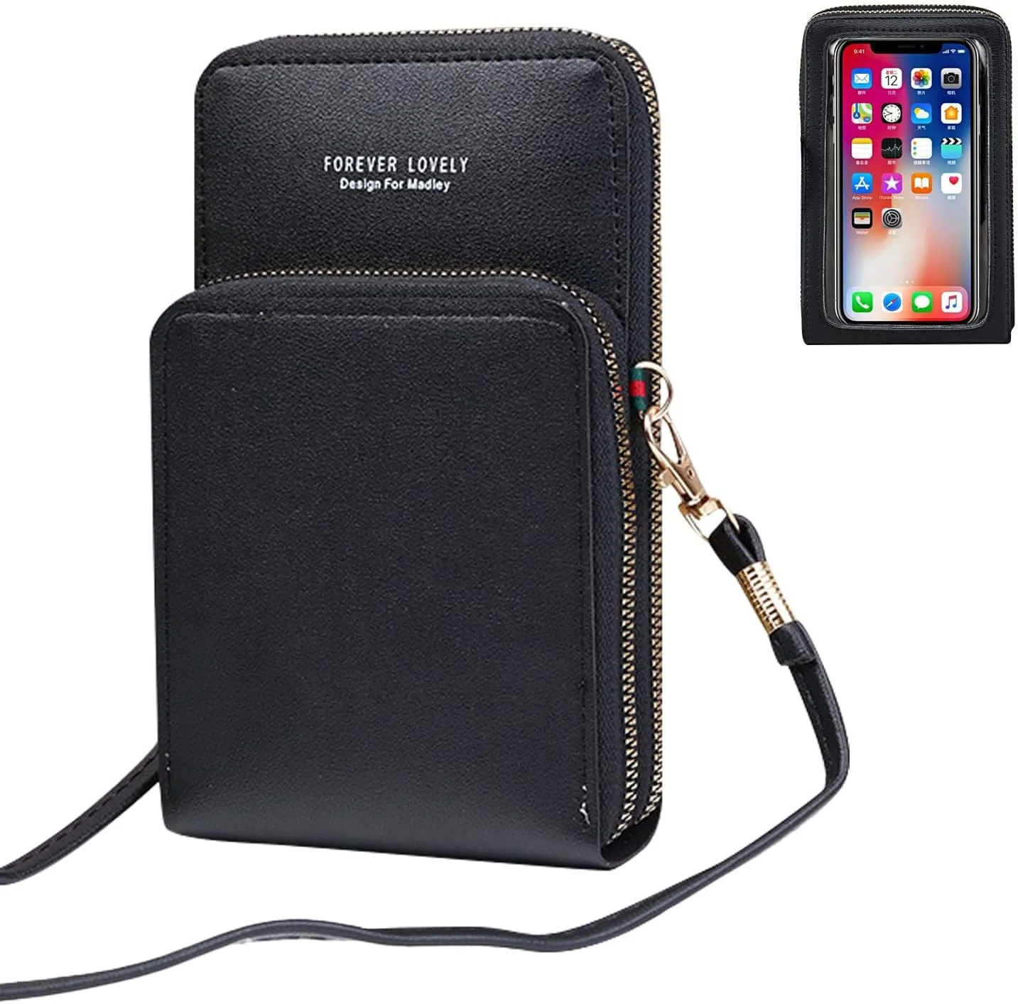 کیف دوشی موبایل زنانه، کیف یک طرفه لمسی شیک از جنس PU، کیف ضد آب موبایل با بند بلند و جای کارت، کیف دوشی کوچک موبایل، هدیه برای دختران