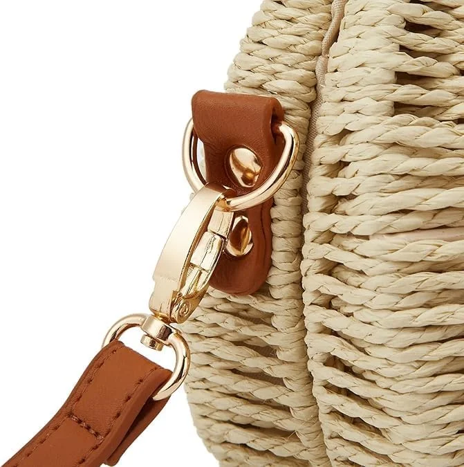 کیف دستی حصیری بافتنی دست ساز، کیف کلاچ ساحلی زنانه، کیف دوشی تعطیلات، کیف دستی سبدی تابستانی، سبک و شیک، سازگار با محیط زیست و چند منظوره (طبیعی)