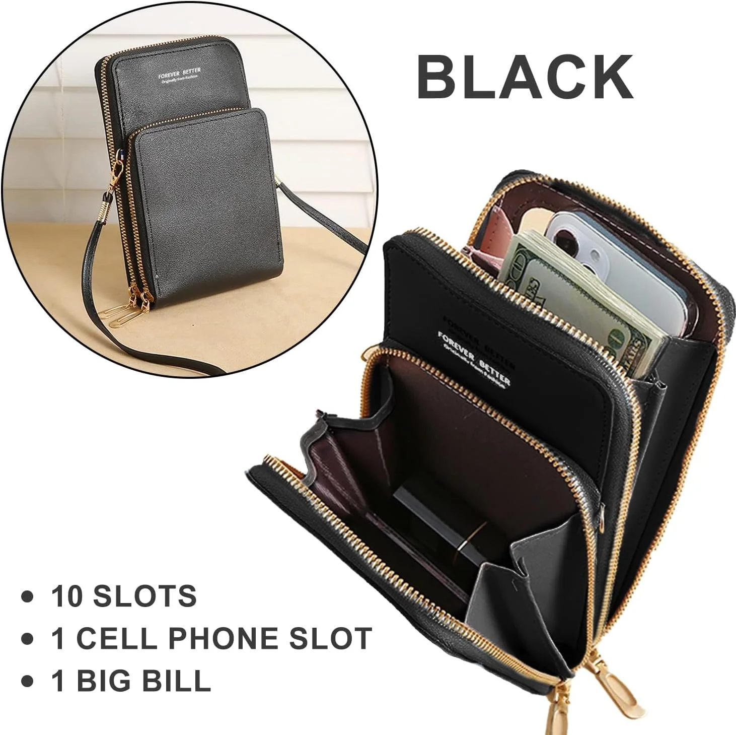 کیف دوشی موبایل زنانه، کیف یک طرفه لمسی شیک از جنس PU، کیف ضد آب موبایل با بند بلند و جای کارت، کیف دوشی کوچک موبایل، هدیه برای دختران