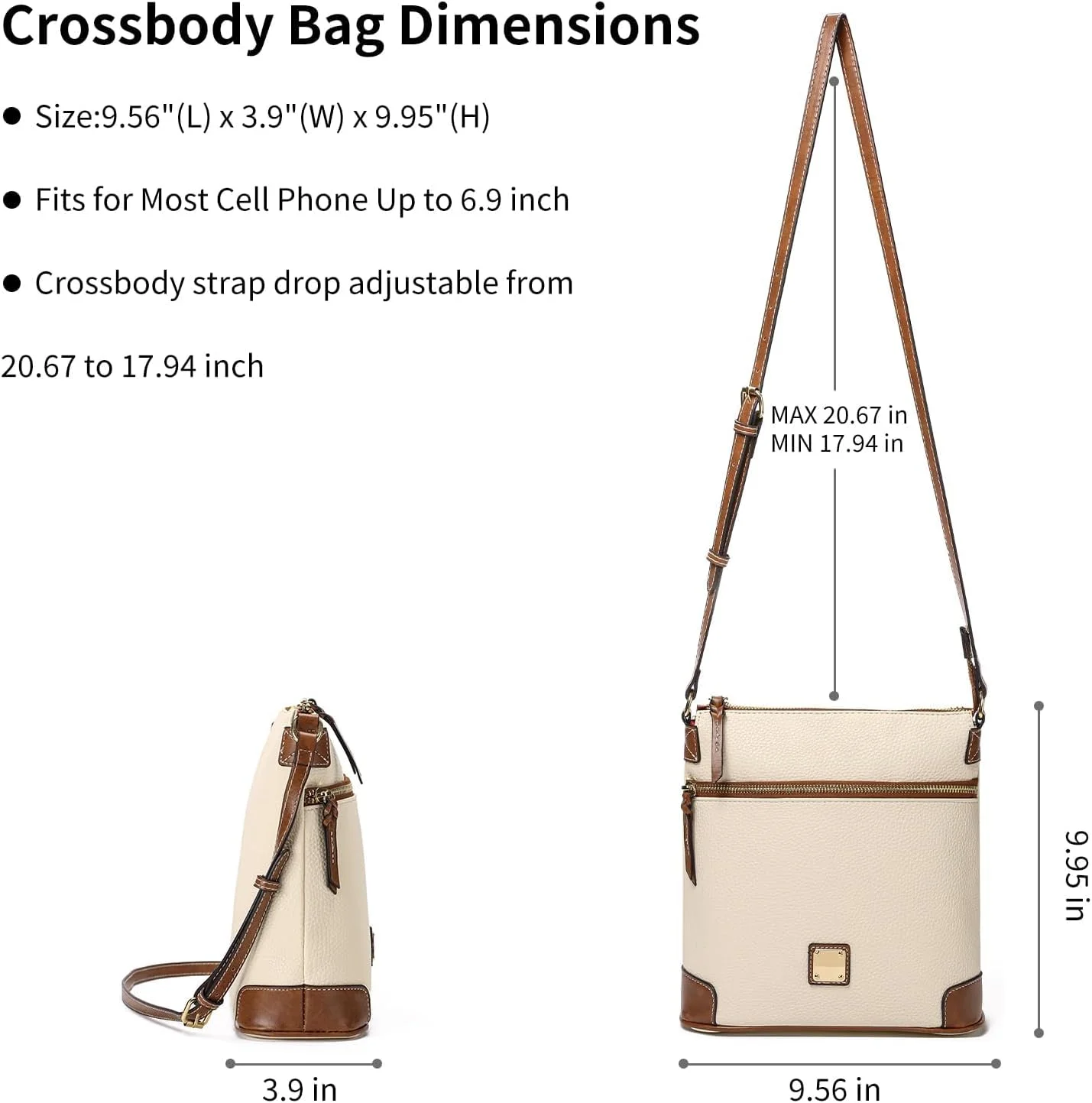 کیف دوشی زنانه، کیف های کوچک دوشی، کیف دستی چرم مصنوعی شیک با جیب های زیپ دار چندگانه، کیف مسافرتی سبک وزن متوسط