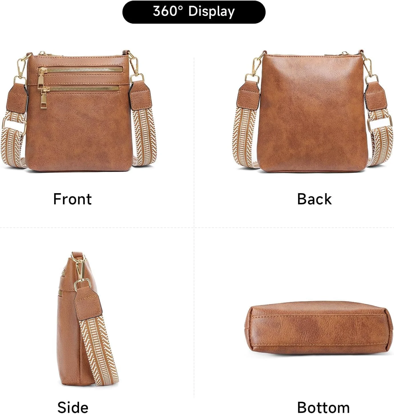 کیف دوشی کوچک تلفن همراه زنانه، کیف دستی چرمی شیک با بند قابل تنظیم برای سفر، خرید و کیف پول با جای کارت و جیب زیپ دار