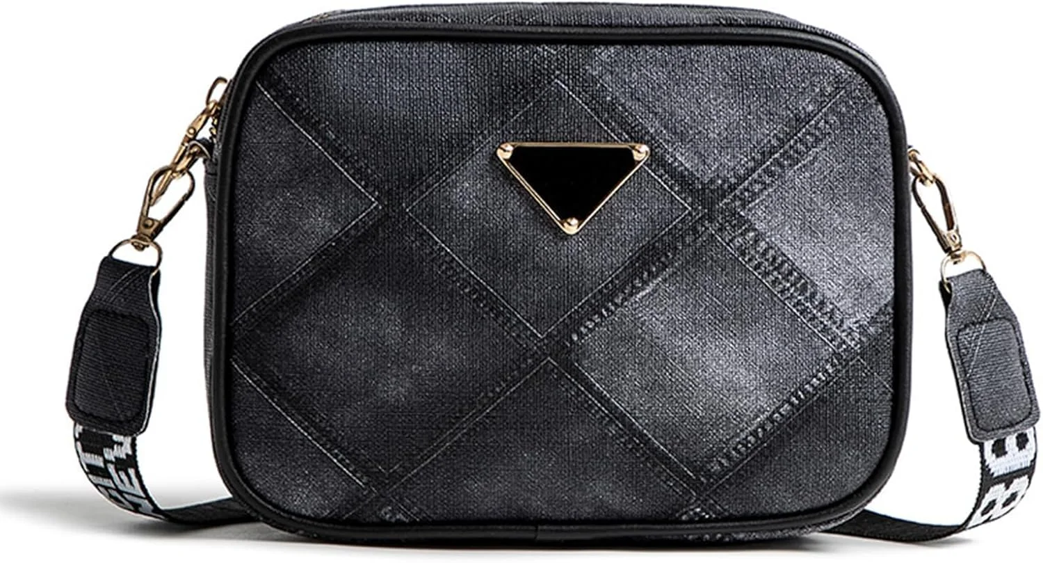 کیف دوشی زنانه، کیف دوشی زنانه، کیف تلفن زنانه دوشی، کیف کوچک رودوشی زنانه با بند پهن، کیف دستی دوربین برای استفاده روزانه بانوان و دختران در سفر و خرید، مشکی