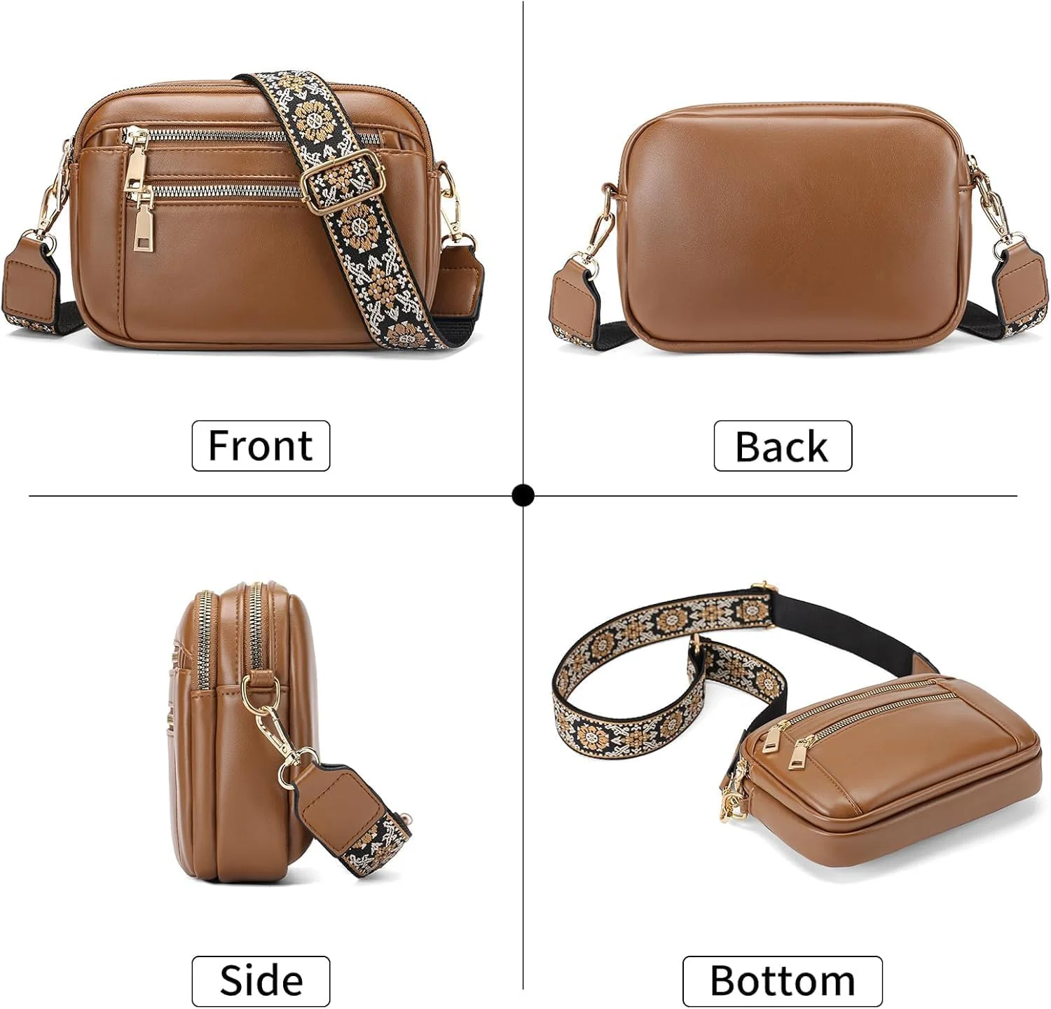 کیف دوشی کوچک زنانه، کیف دستی چرم مصنوعی Azonee با بند قابل تنظیم، کیف های دستی شیک برای مسافرت روزانه یا لباس های غیر رسمی (قهوه ای)