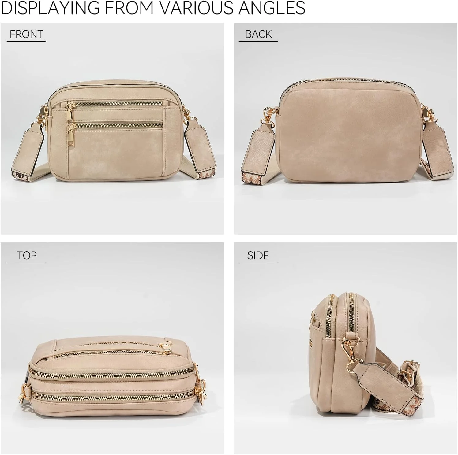 کیف دوشی کوچک زنانه، کیف دستی چرمی گیاهی Azonee با بند قابل تنظیم، کیف‌های دستی شیک برای مسافرت روزانه یا لباس‌های غیررسمی (خاکستری)