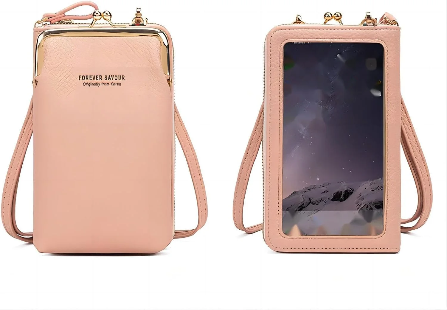 کیف دوشی سبک وزن COOLBABY برای تلفن همراه زنانه، کیف پول چرمی PU با جای کارت، صورتی