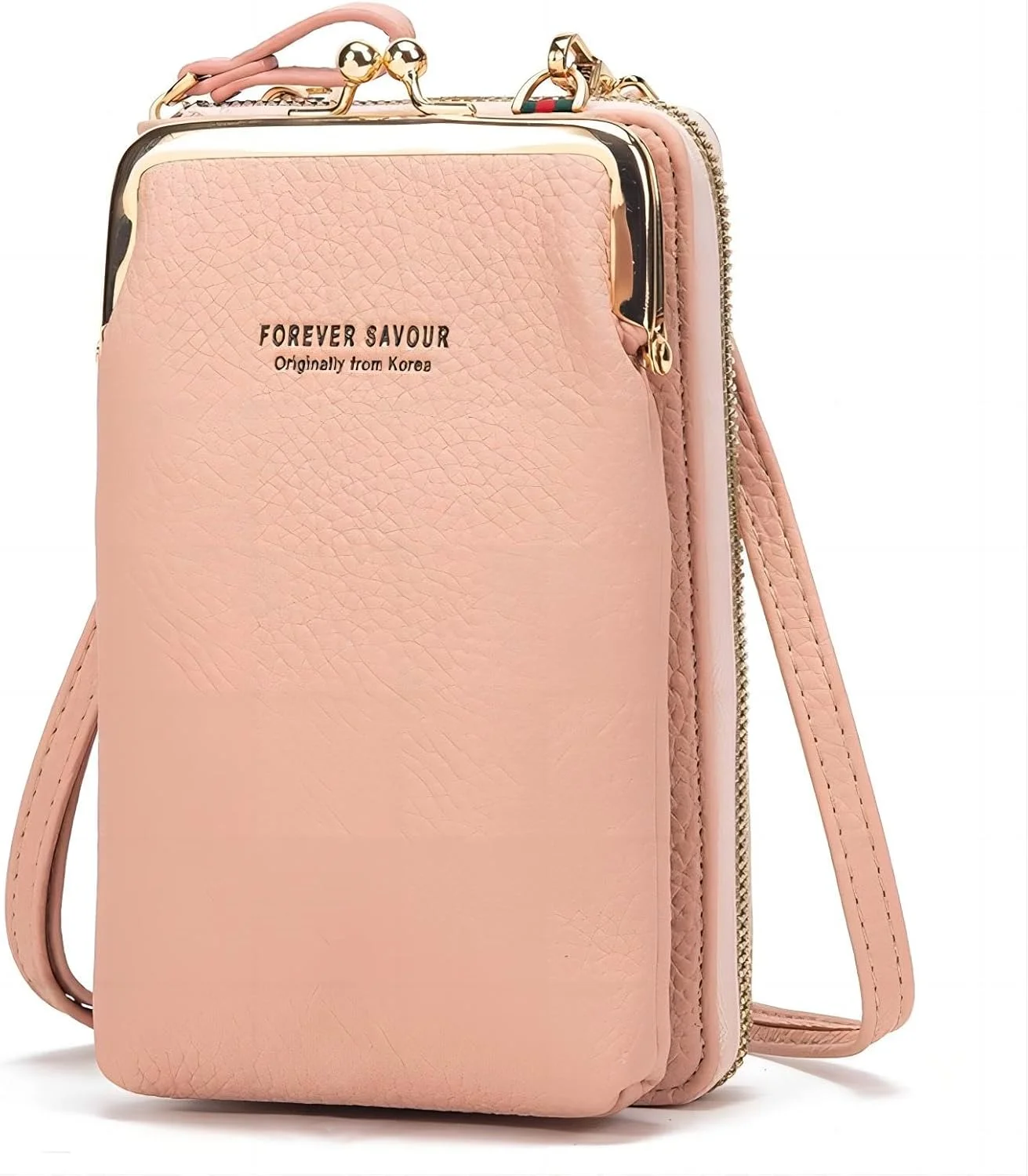 کیف دوشی سبک وزن COOLBABY برای تلفن همراه زنانه، کیف پول چرمی PU با جای کارت، صورتی