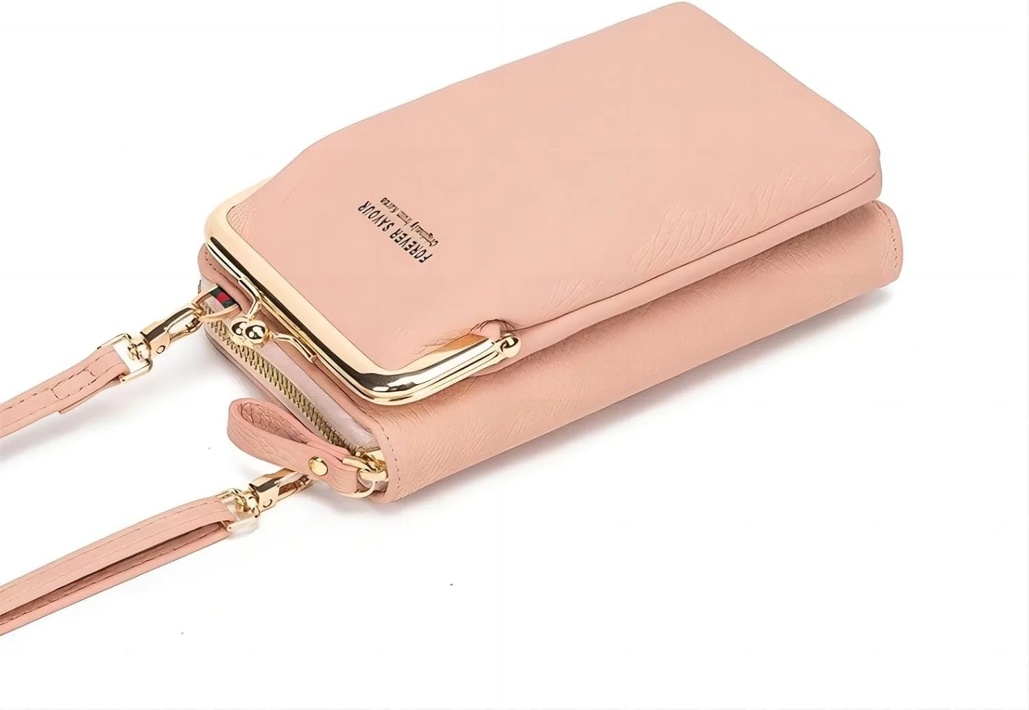 کیف دوشی سبک وزن COOLBABY برای تلفن همراه زنانه، کیف پول چرمی PU با جای کارت، صورتی