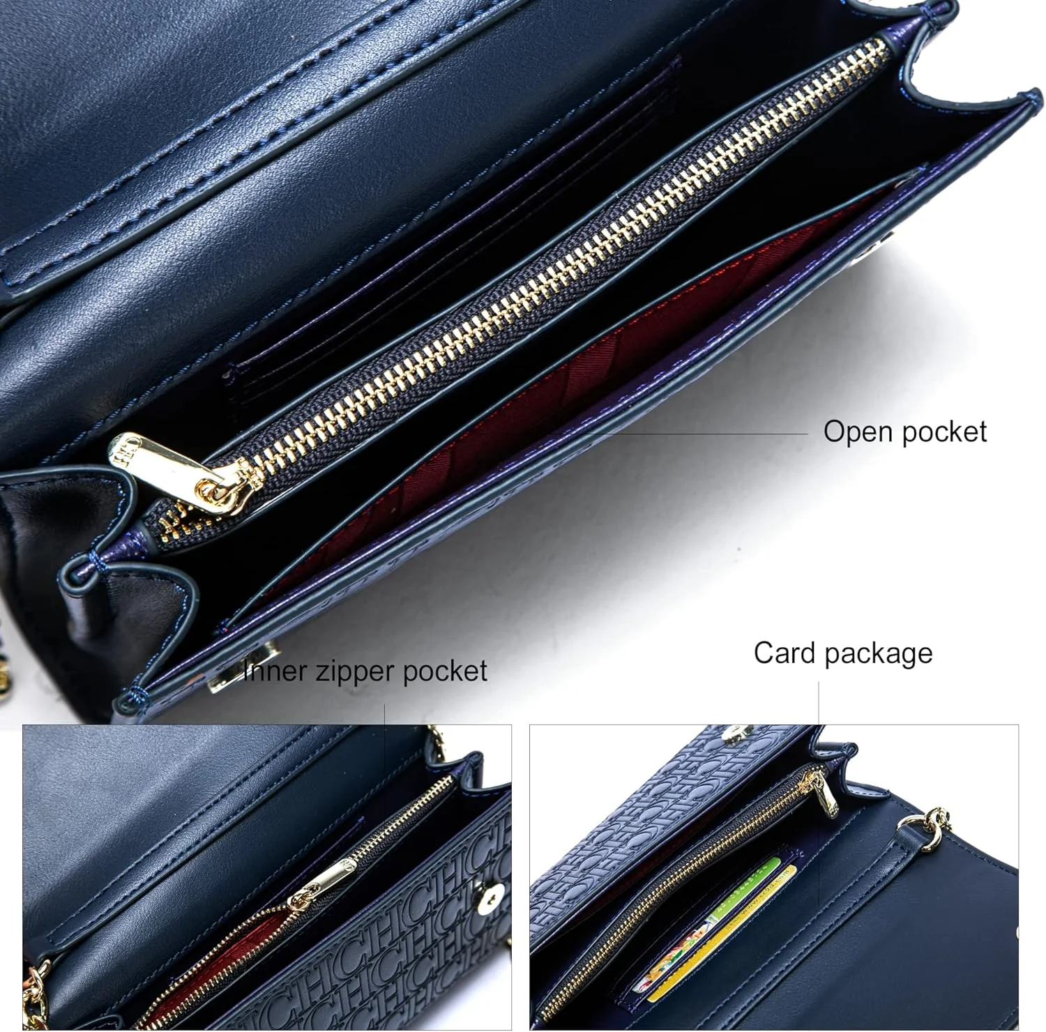 کیف دوشی کوچک CHCH زنانه، کیف پول موبایل زنانه، کیف دستی با جای کارت اعتباری و زنجیر طلایی