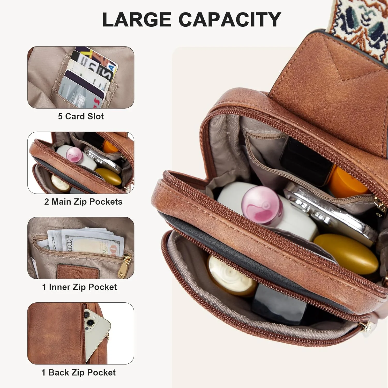 کیف دوشی بوستانتن، کیف های کراس بادی زنانه طرح دار، کیف کمری چرمی با بند گیتاری قابل تنظیم