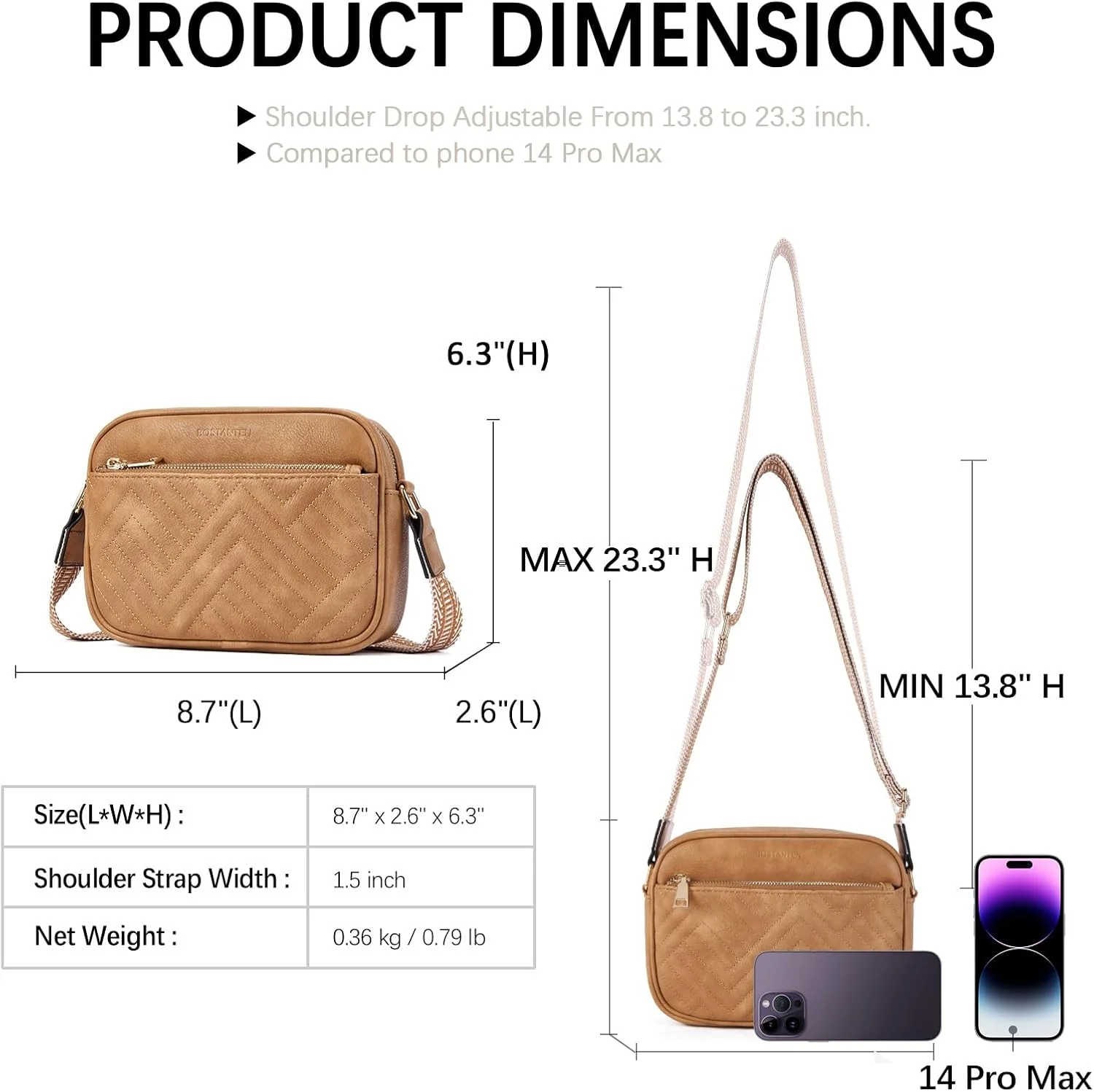 کیف دوشی زنانه بوستانتن، کیف دستی کوچک چرمی با بند پهن