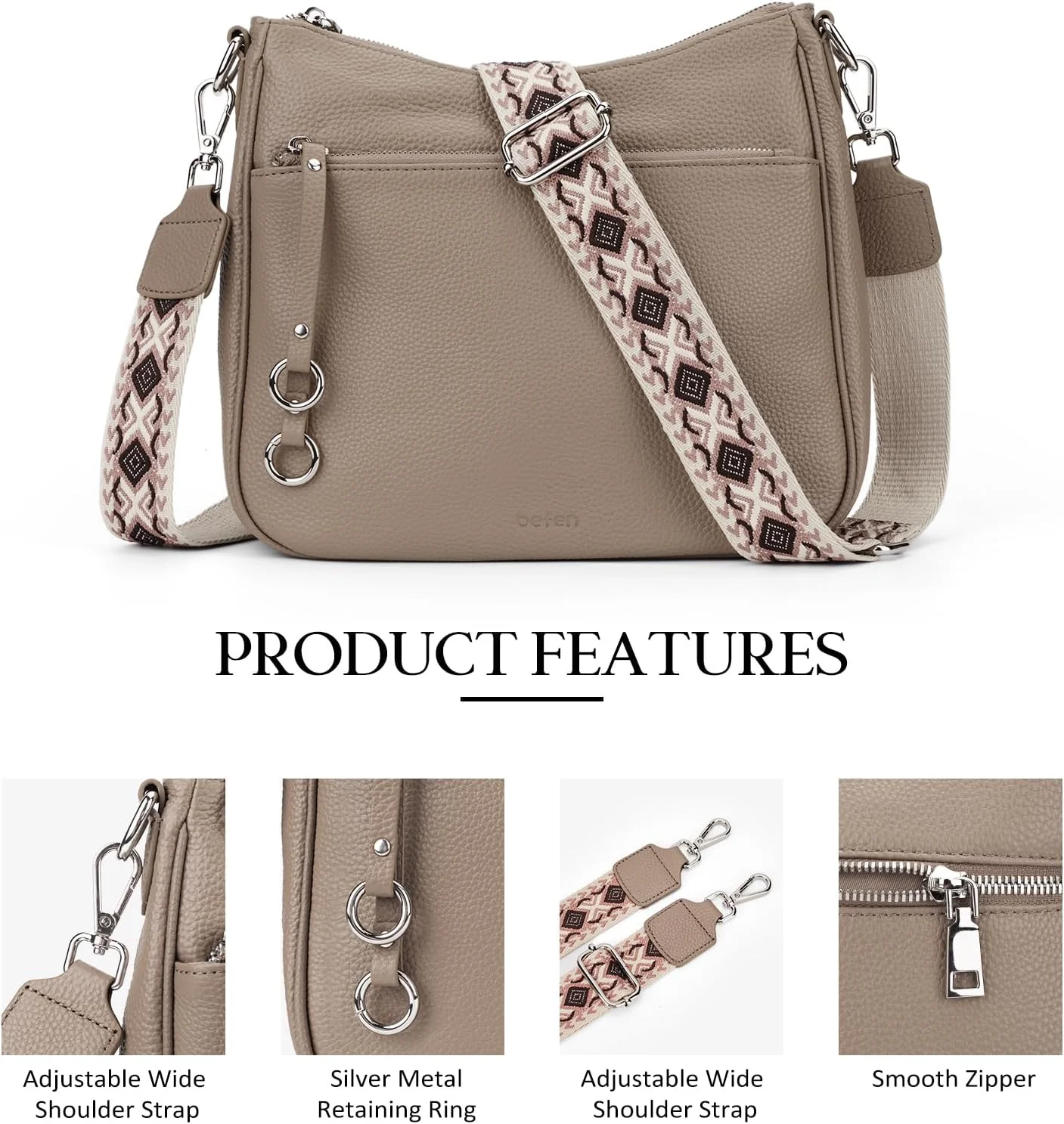 کیف دستی چرمی اصل befen برای زنان، کیف کراس بادی نرم، کیف مدل Hobo، کیف دوشی زنانه با 2 بند قابل جابجایی