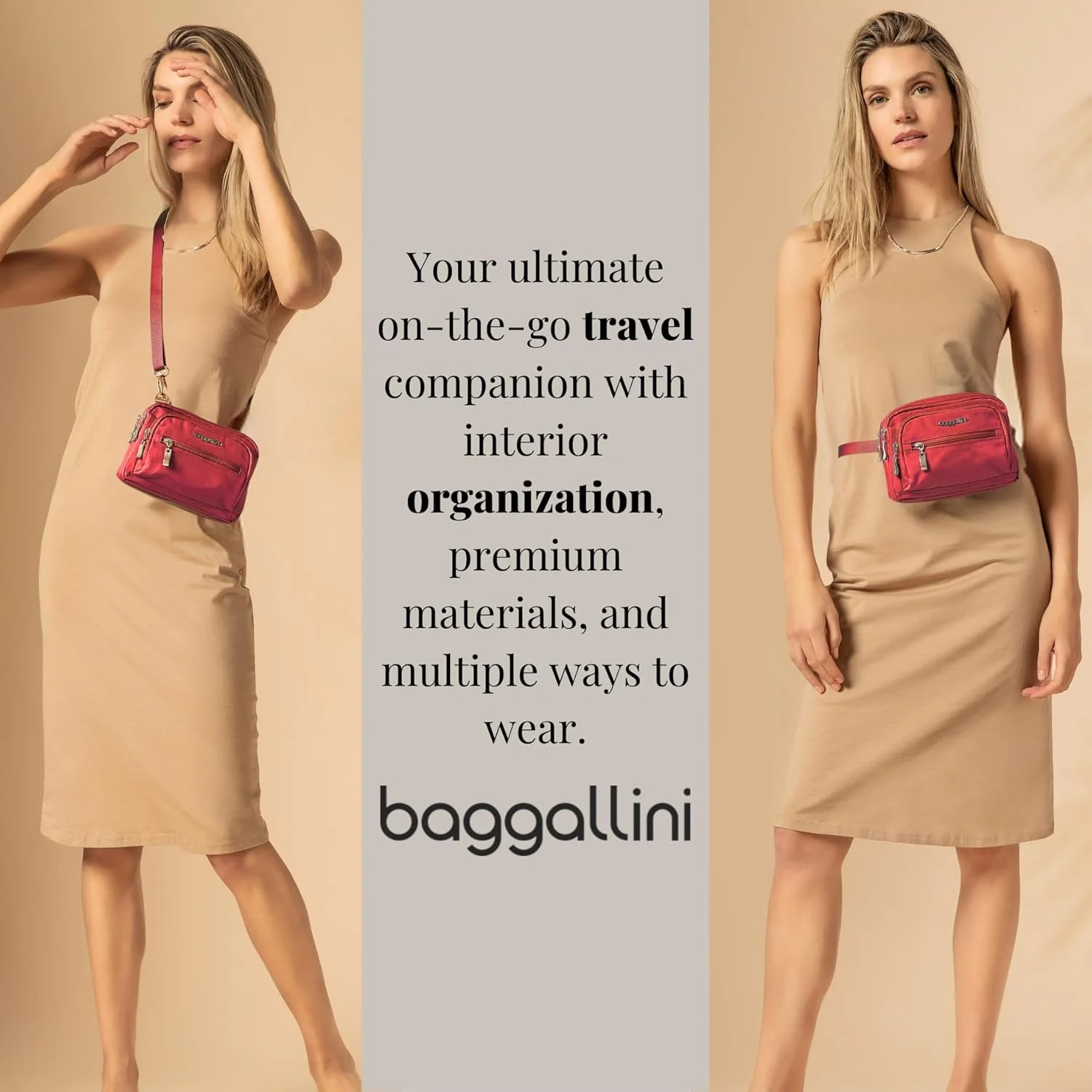 کیف کمری کوچک زنانه باگالینی مدل سه زیپ، سبک و ضد آب