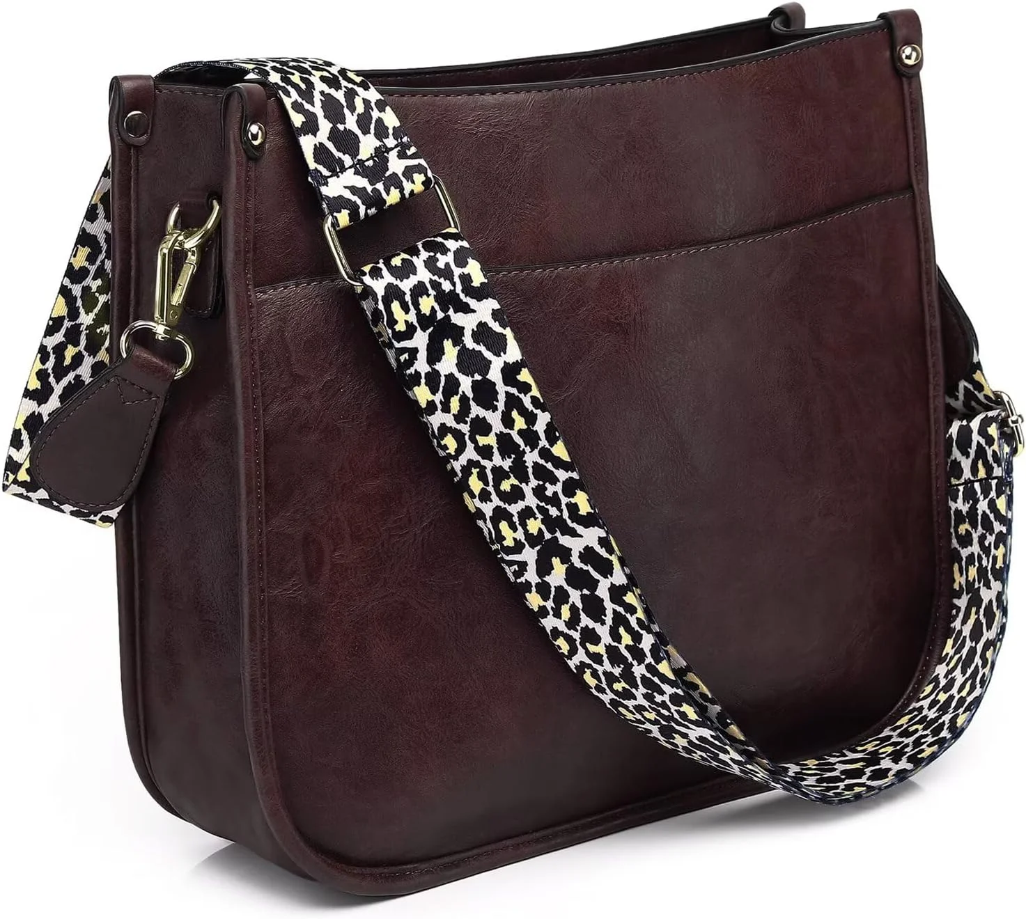 کیف دوشی چرم مصنوعی زنانه AUYOCO، کیف دوشی با بند گیتاری و جیب های زیپ دار، کیف دستی و کیف شانه ای